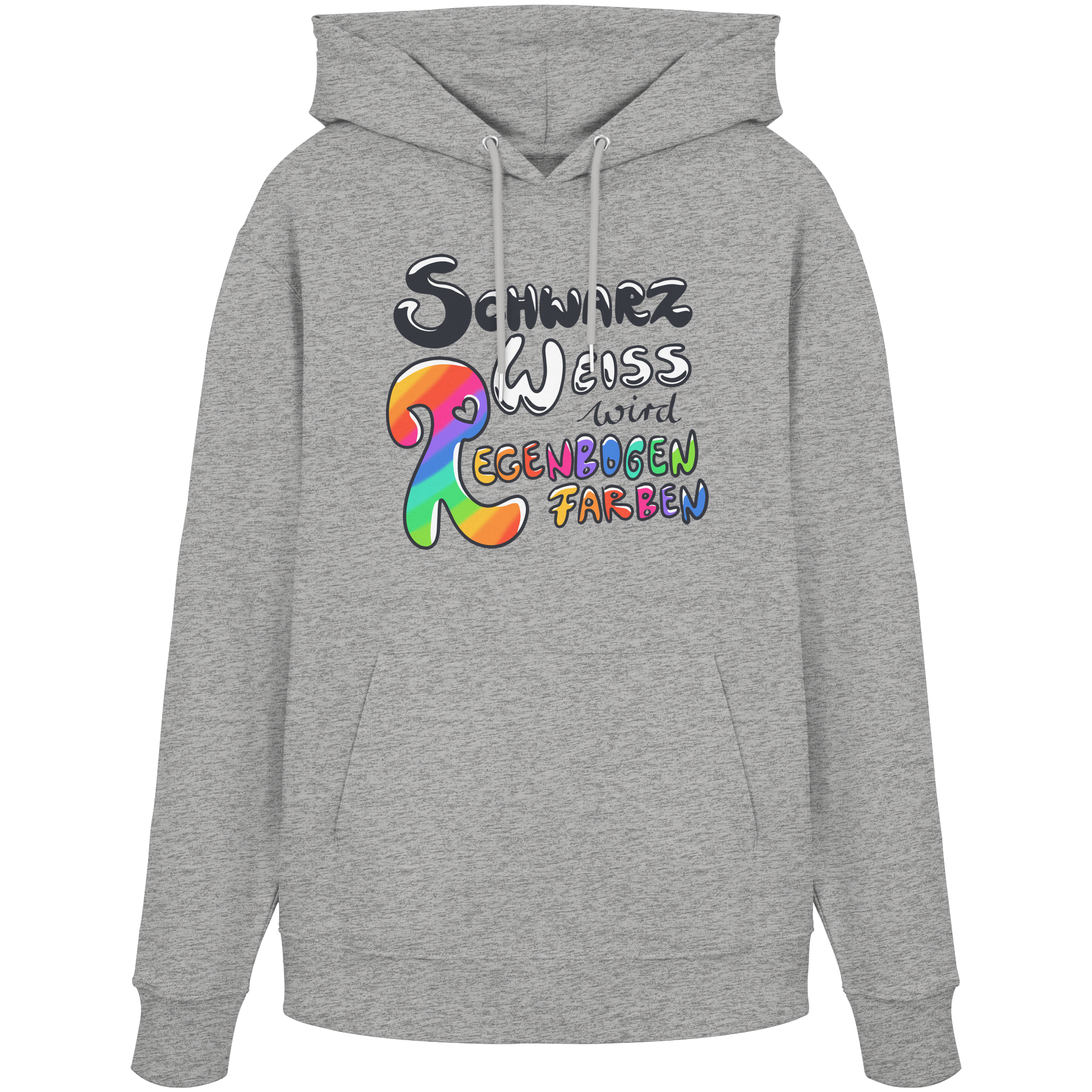 Schwarz Weiß wird Regenbogen Farben Frontprint (hell) - Organic Hoodie