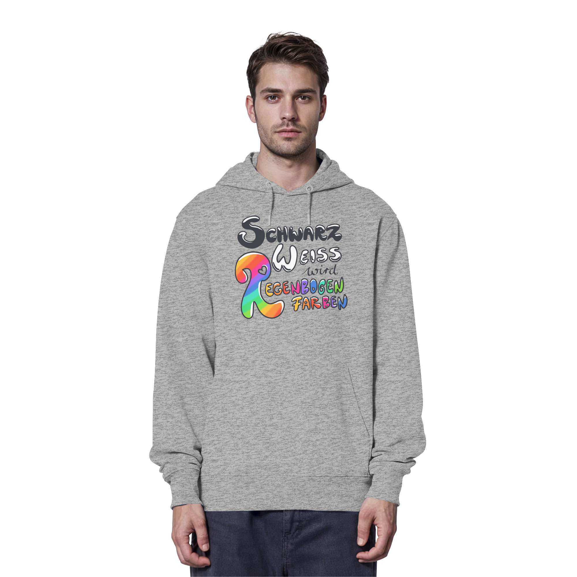 Schwarz Weiß wird Regenbogen Farben Frontprint (hell) - Organic Hoodie