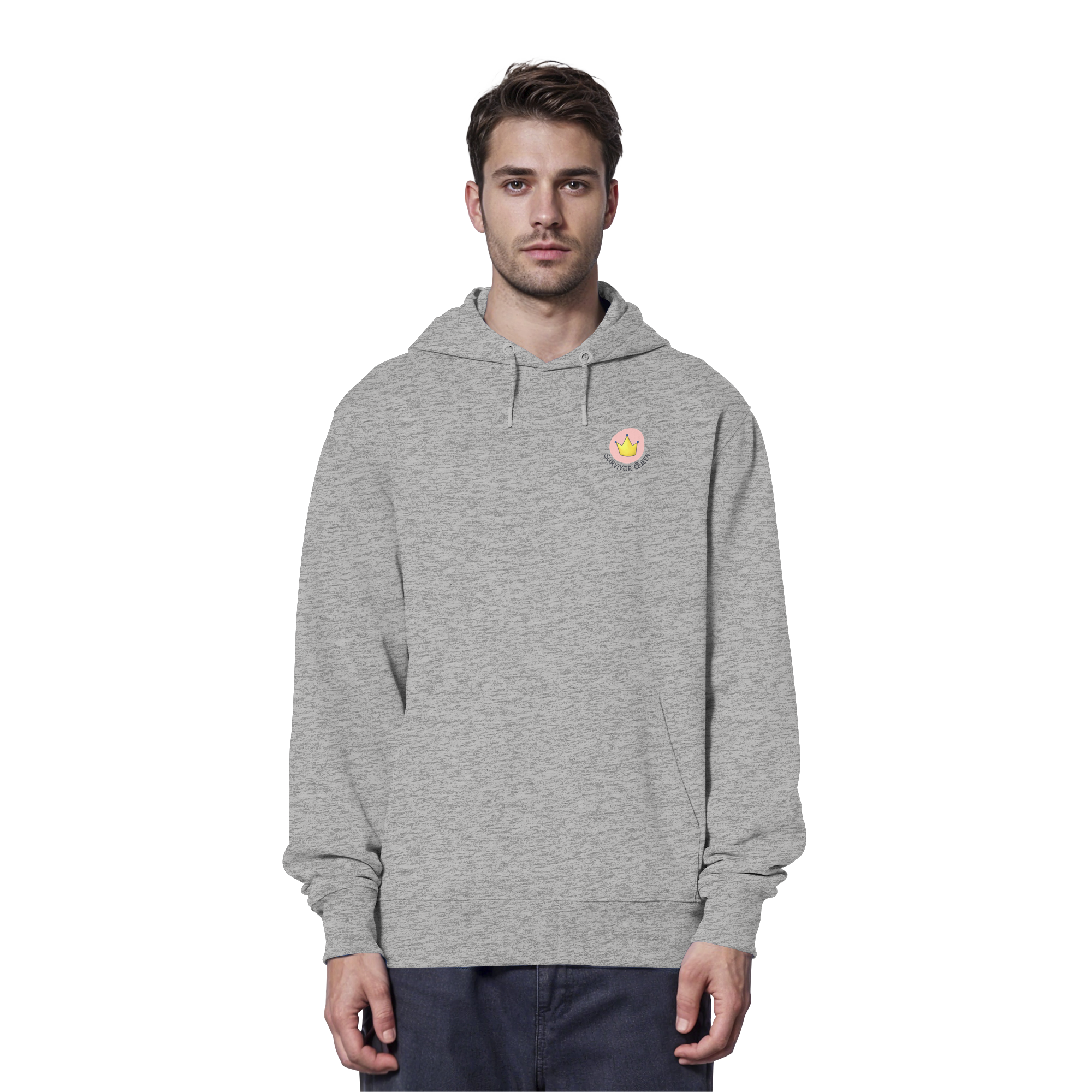 Survivor Queens Logo "Schriftzug Edition" mit Seelenmännchen "Selbstverteidigung Edition" Backprint (hell) - Organic Hoodie