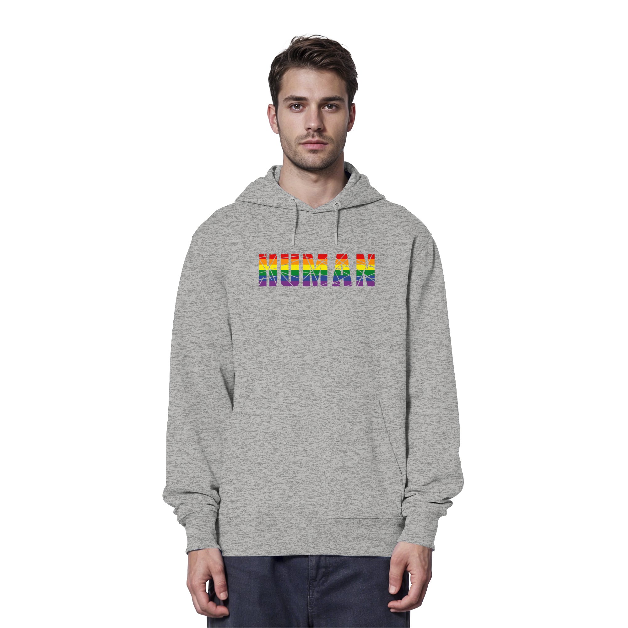 HUMAN in Regenbogen Farben - Organic Hoodie