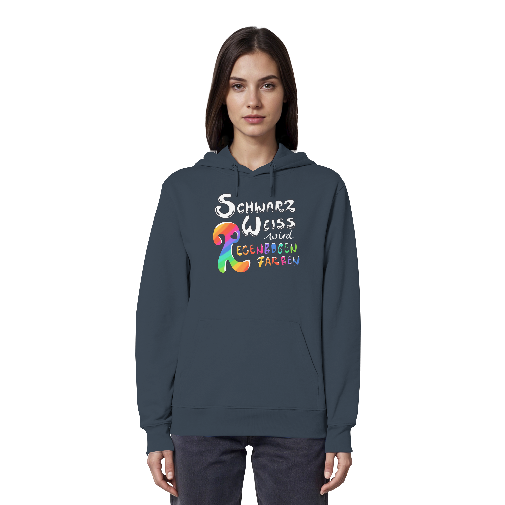 Schwarz Weiß wird Regenbogen Farben Frontprint (dunkel) - Organic Hoodie