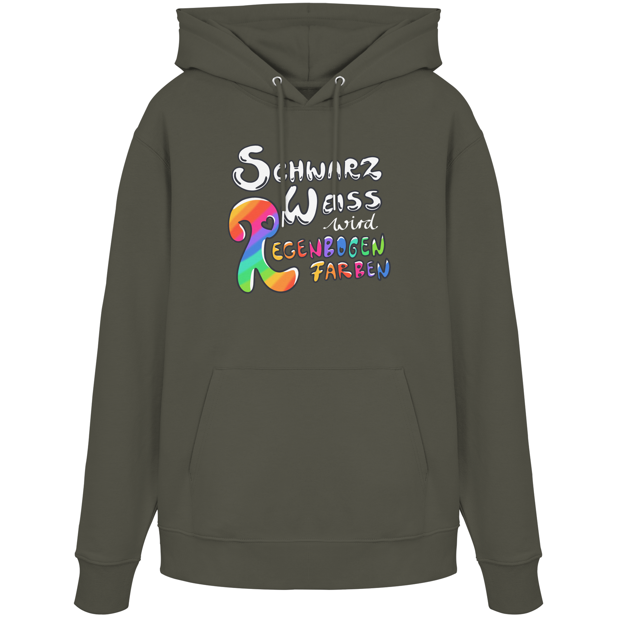 Schwarz Weiß wird Regenbogen Farben Frontprint (dunkel) - Organic Hoodie