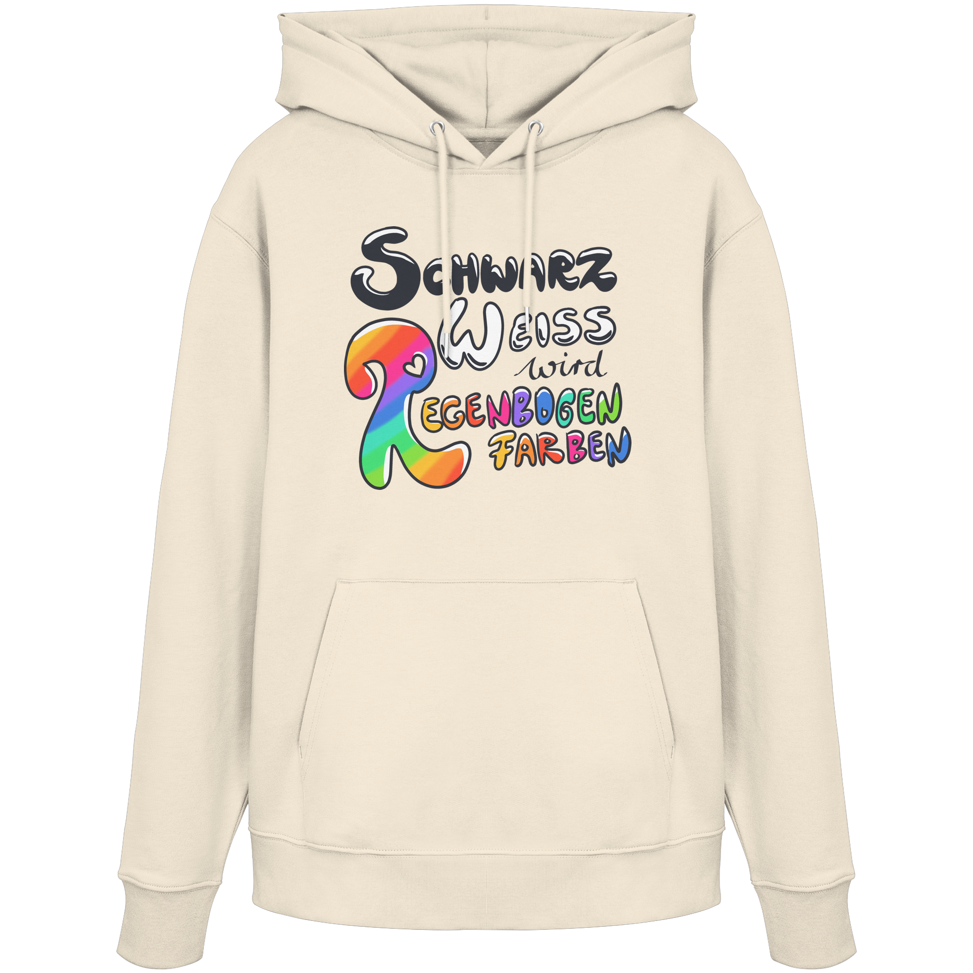 Schwarz Weiß wird Regenbogen Farben Frontprint (hell) - Organic Hoodie