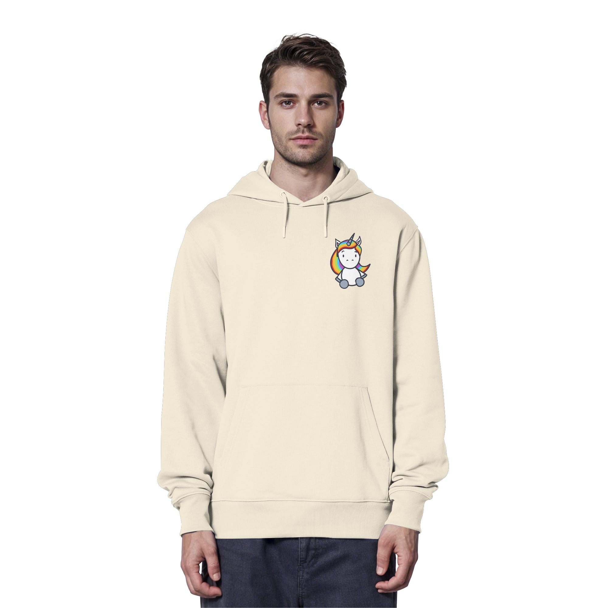 Schwarz Weiß wird Regenbogen Farben Backprint (hell) - Organic Hoodie