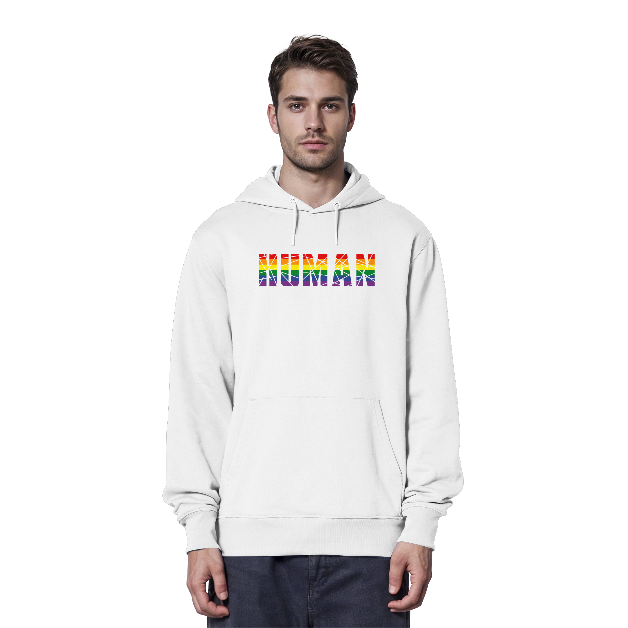 HUMAN in Regenbogen Farben - Organic Hoodie
