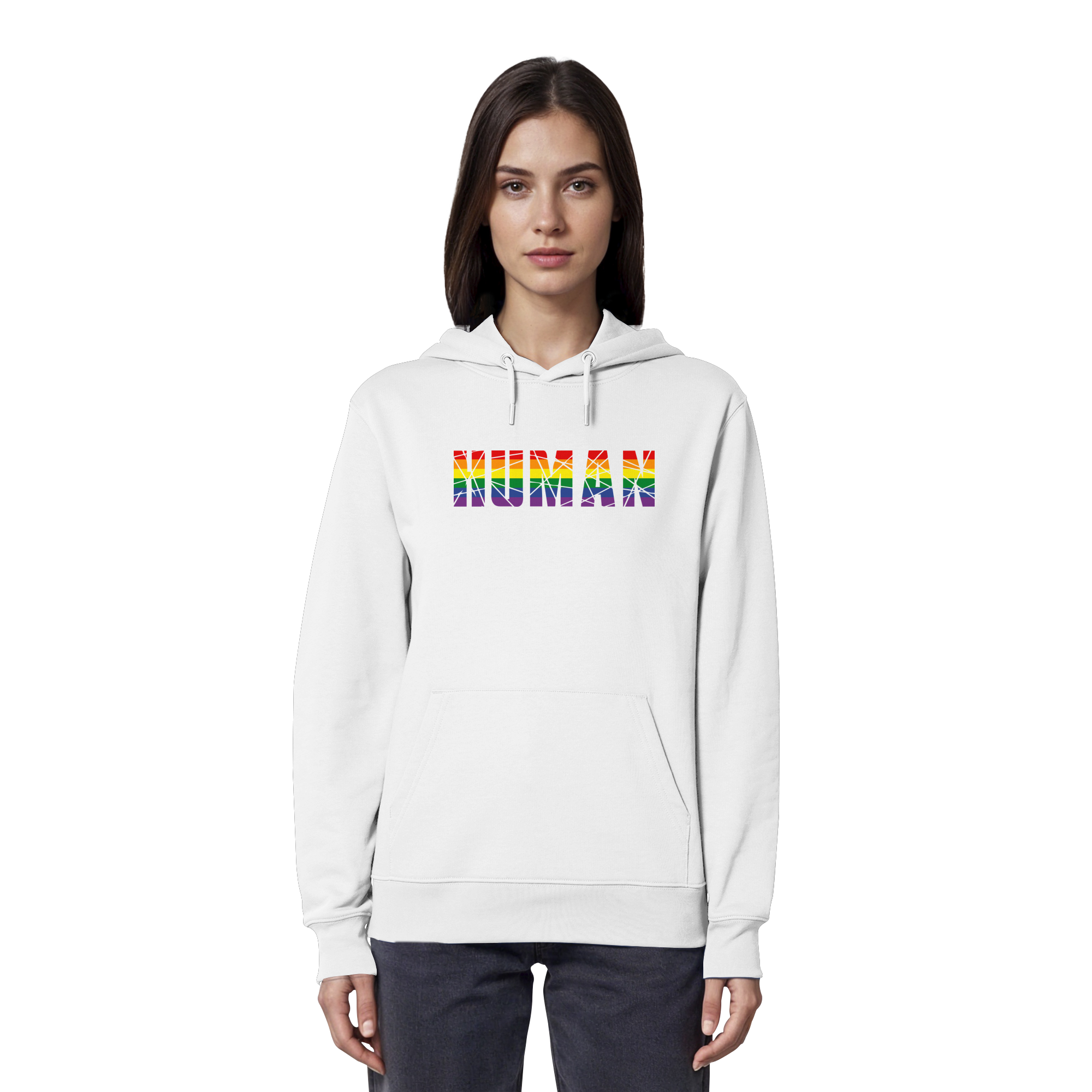 HUMAN in Regenbogen Farben - Organic Hoodie