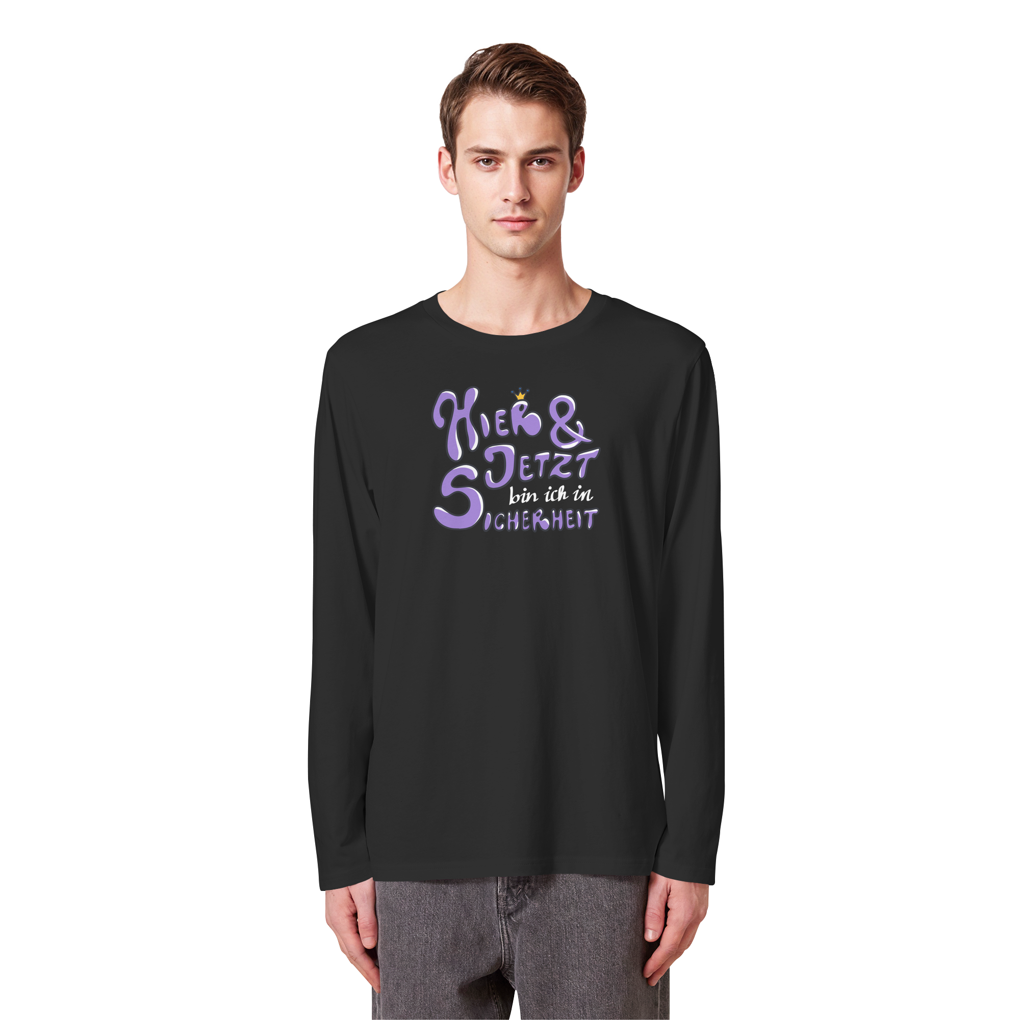 Hier und jetzt bin ich in Sicherheit "Lila Edition" - Organic Longsleeve T-Shirt