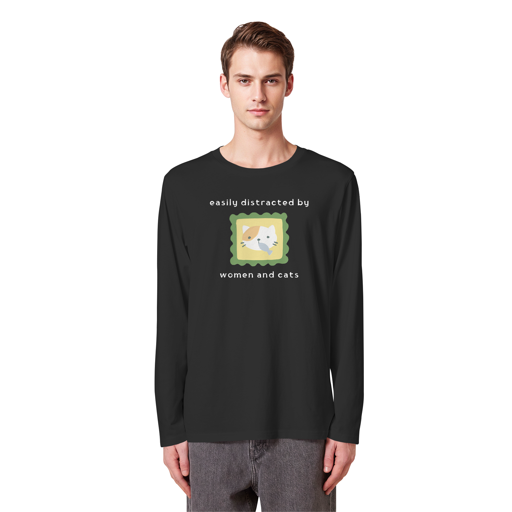 Easily Distracted by Women and Cats - Organic Longsleeve T-Shirt