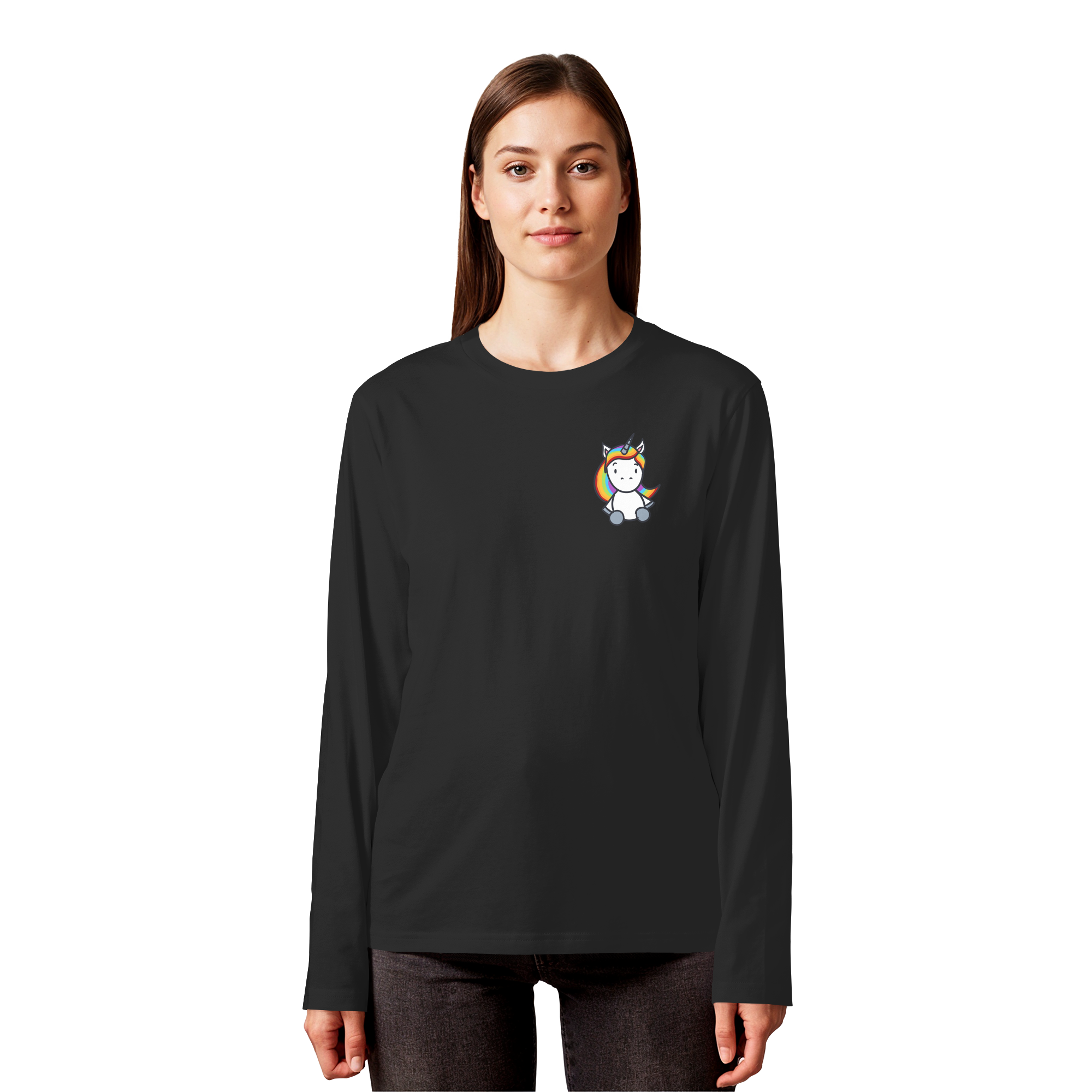 Einhorn mit Regenbogen Haaren - Organic Longsleeve T-Shirt
