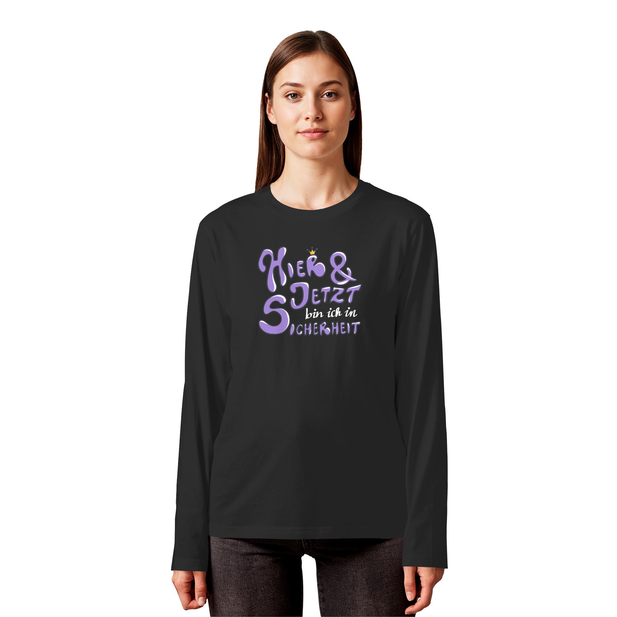 Hier und jetzt bin ich in Sicherheit "Lila Edition" - Organic Longsleeve T-Shirt