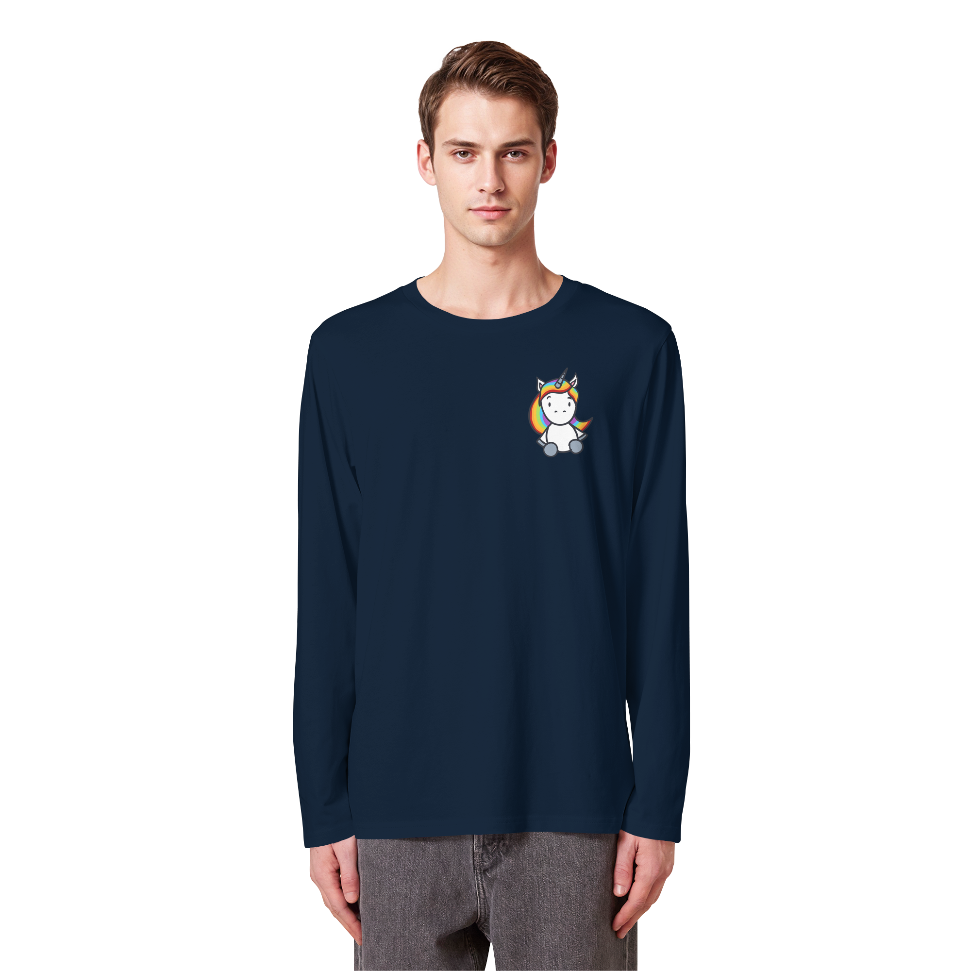 Schwarz Weiß wird Regenbogen Farben Backprint (dunkel) - Organic Longsleeve T-Shirt