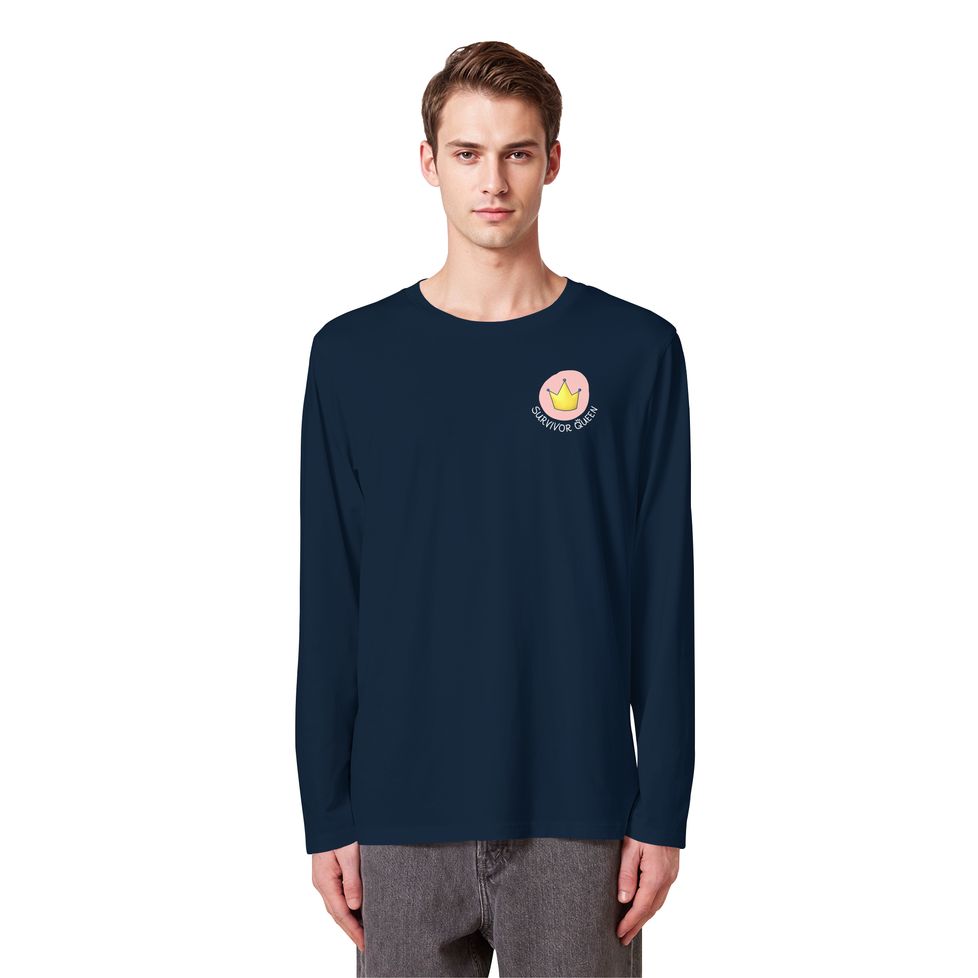 Survivor Queens Logo mit "Mein Körper gehört mir" Backprint (dunkel) - Organic Longsleeve T-Shirt