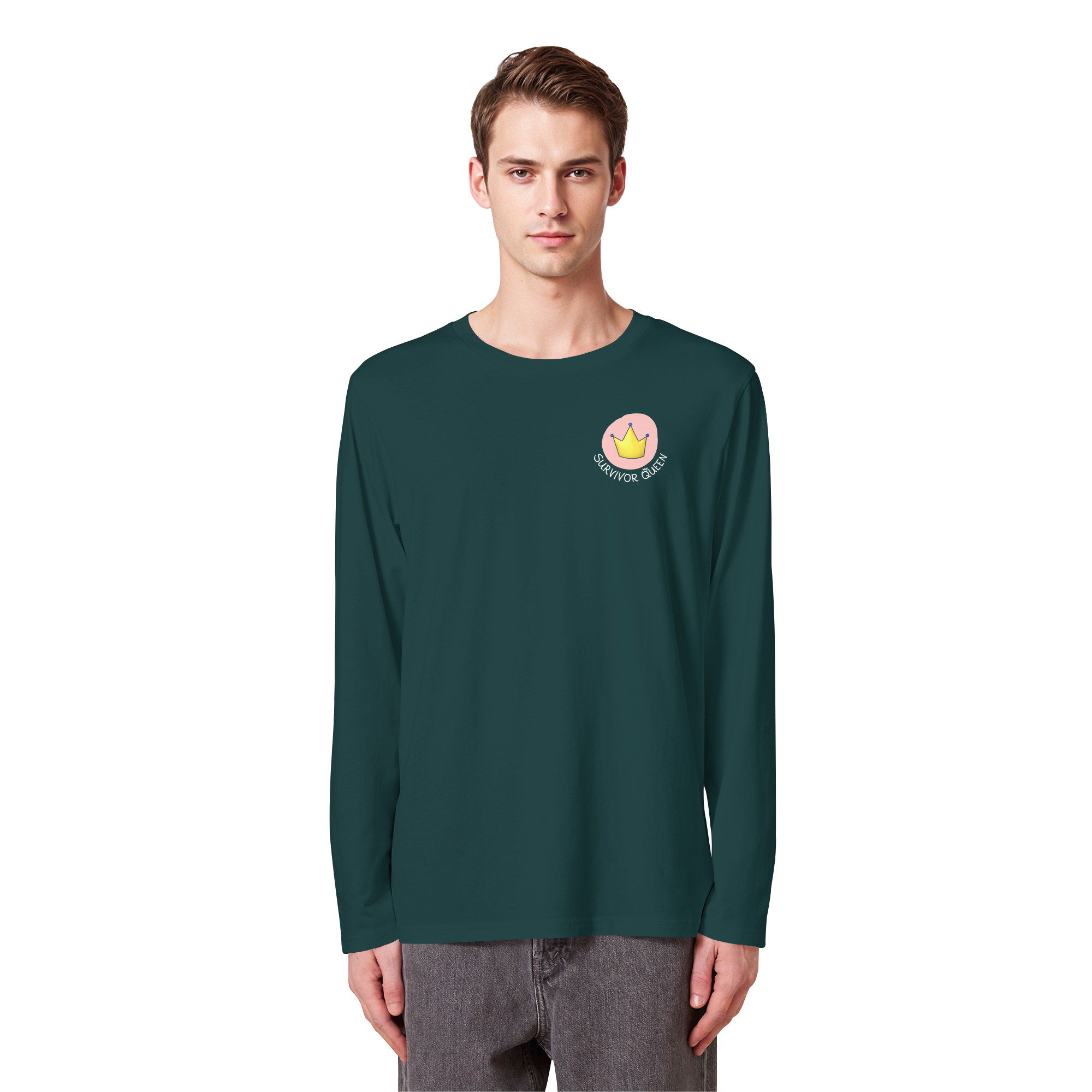 Survivor Queens Logo mit "Mein Körper gehört mir" Backprint (dunkel) - Organic Longsleeve T-Shirt