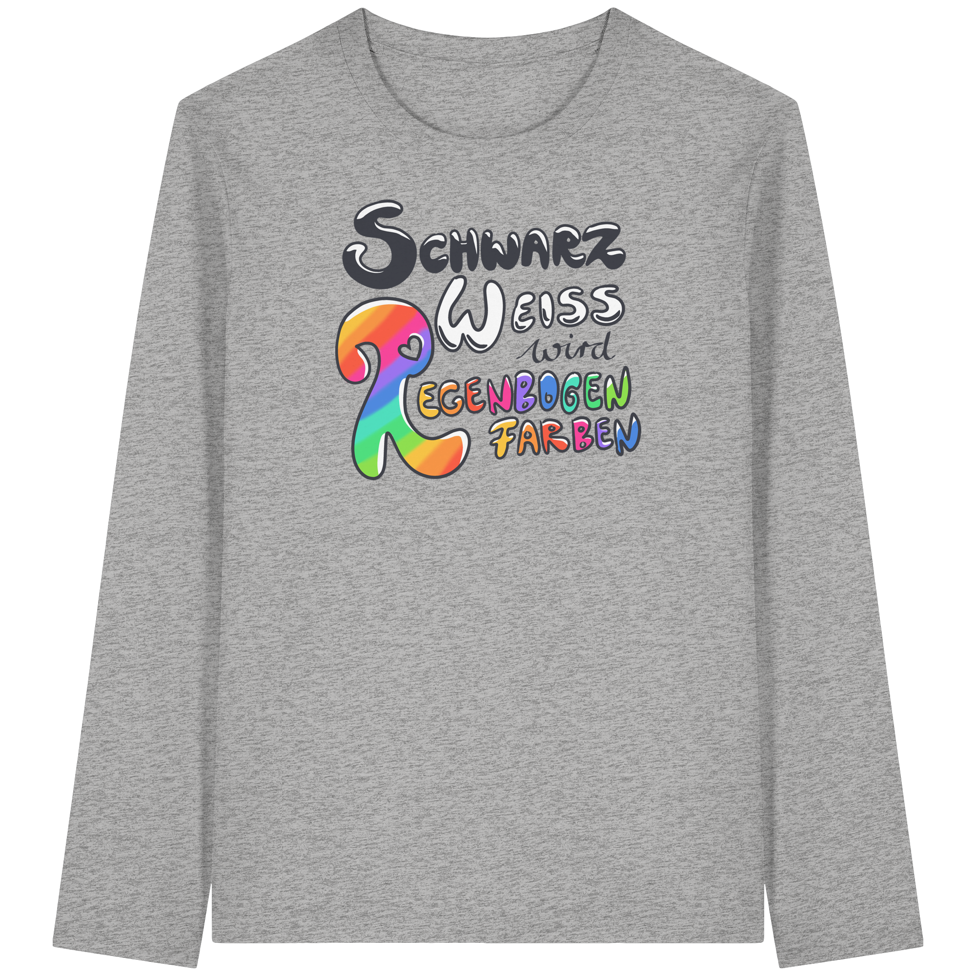 Schwarz Weiß wird Regenbogen Farben Frontprint (hell) - Organic Longsleeve T-Shirt