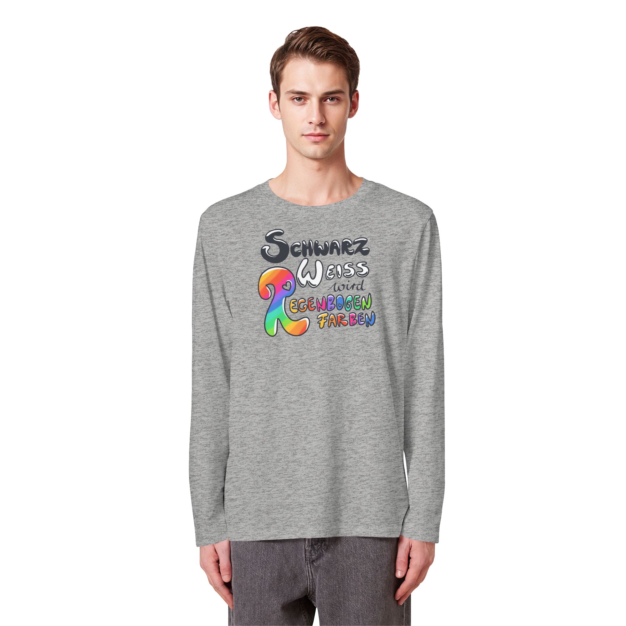 Schwarz Weiß wird Regenbogen Farben Frontprint (hell) - Organic Longsleeve T-Shirt