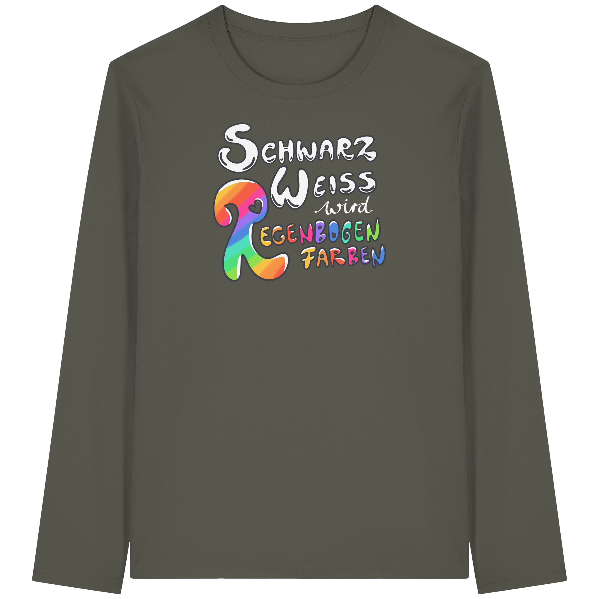 Schwarz Weiß wird Regenbogen Farben Frontprint (dunkel) - Organic Longsleeve T-Shirt