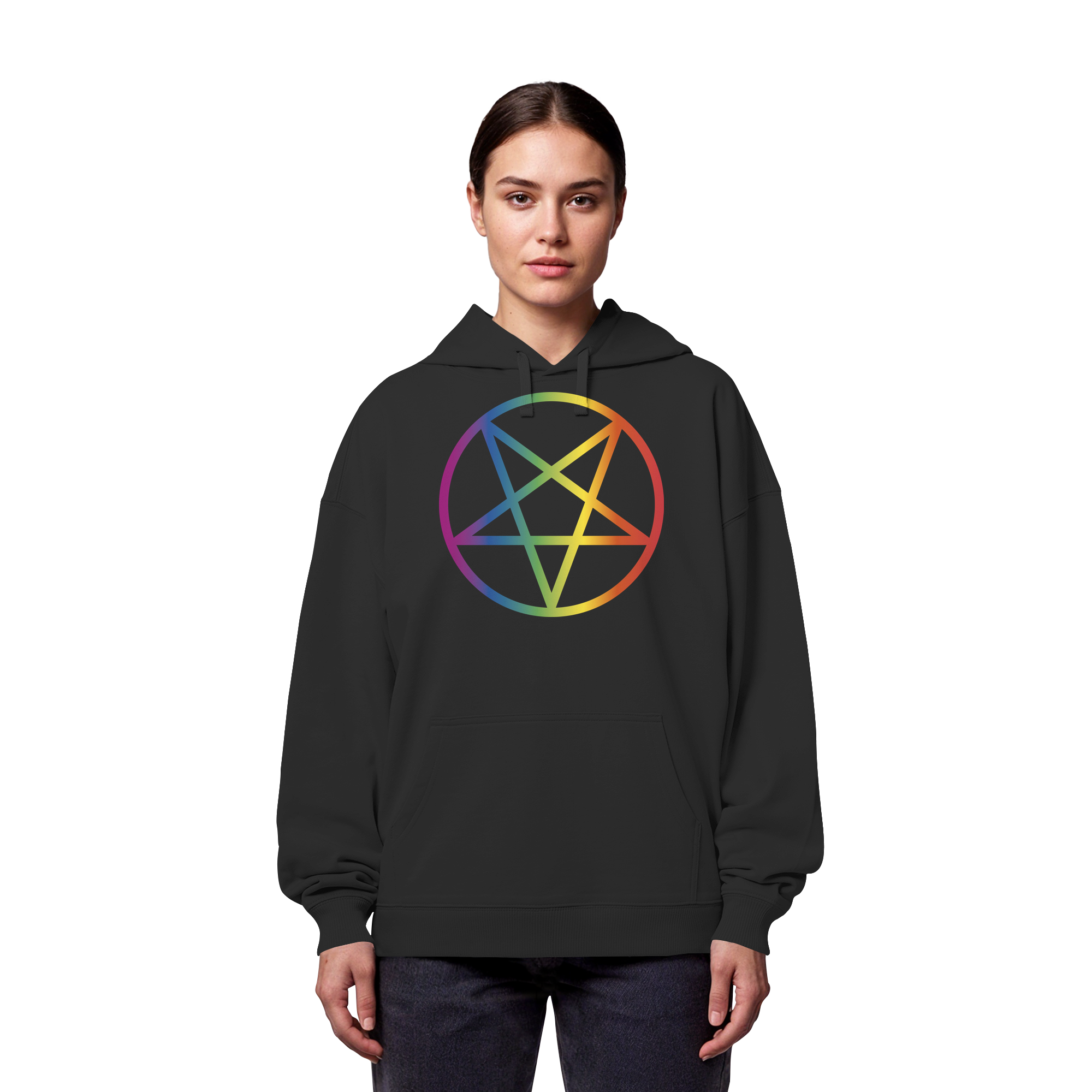 Regenbogen Pentagramm - Organic Oversize Hoodie