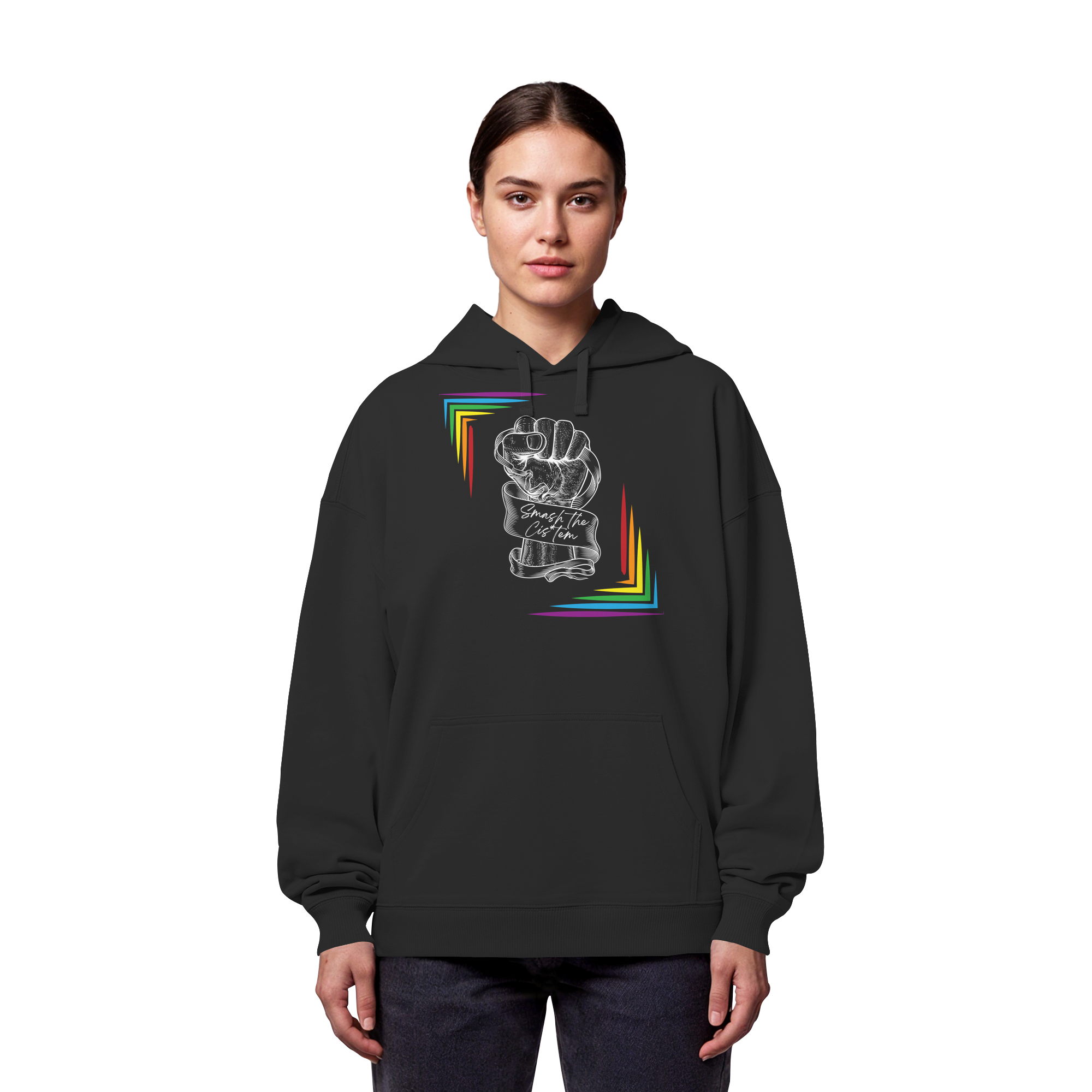 Smash The Cistem (weiße Schrift) - Organic Oversize Hoodie