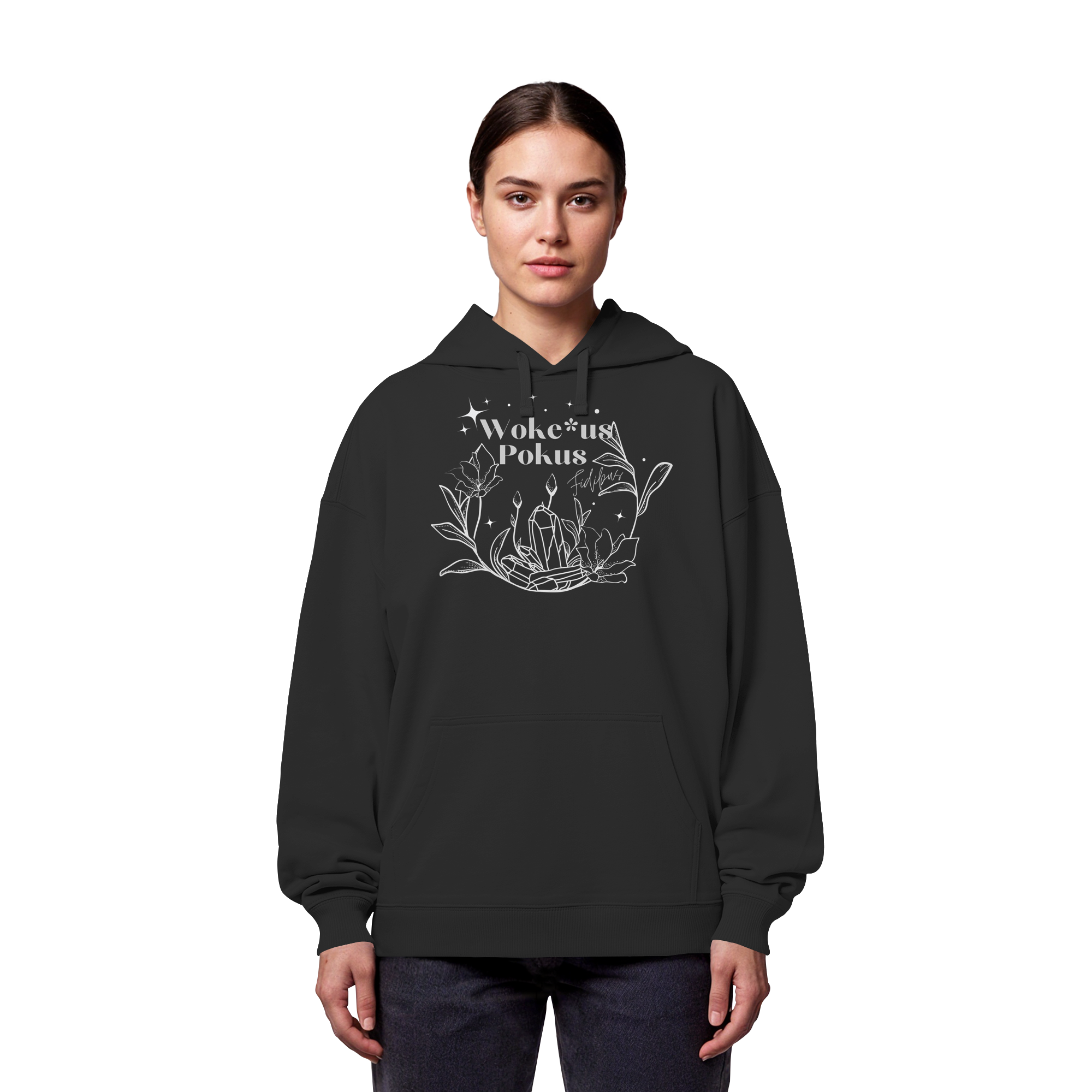 Woke*us Pokus (weiße Schrift) - Organic Oversize Hoodie