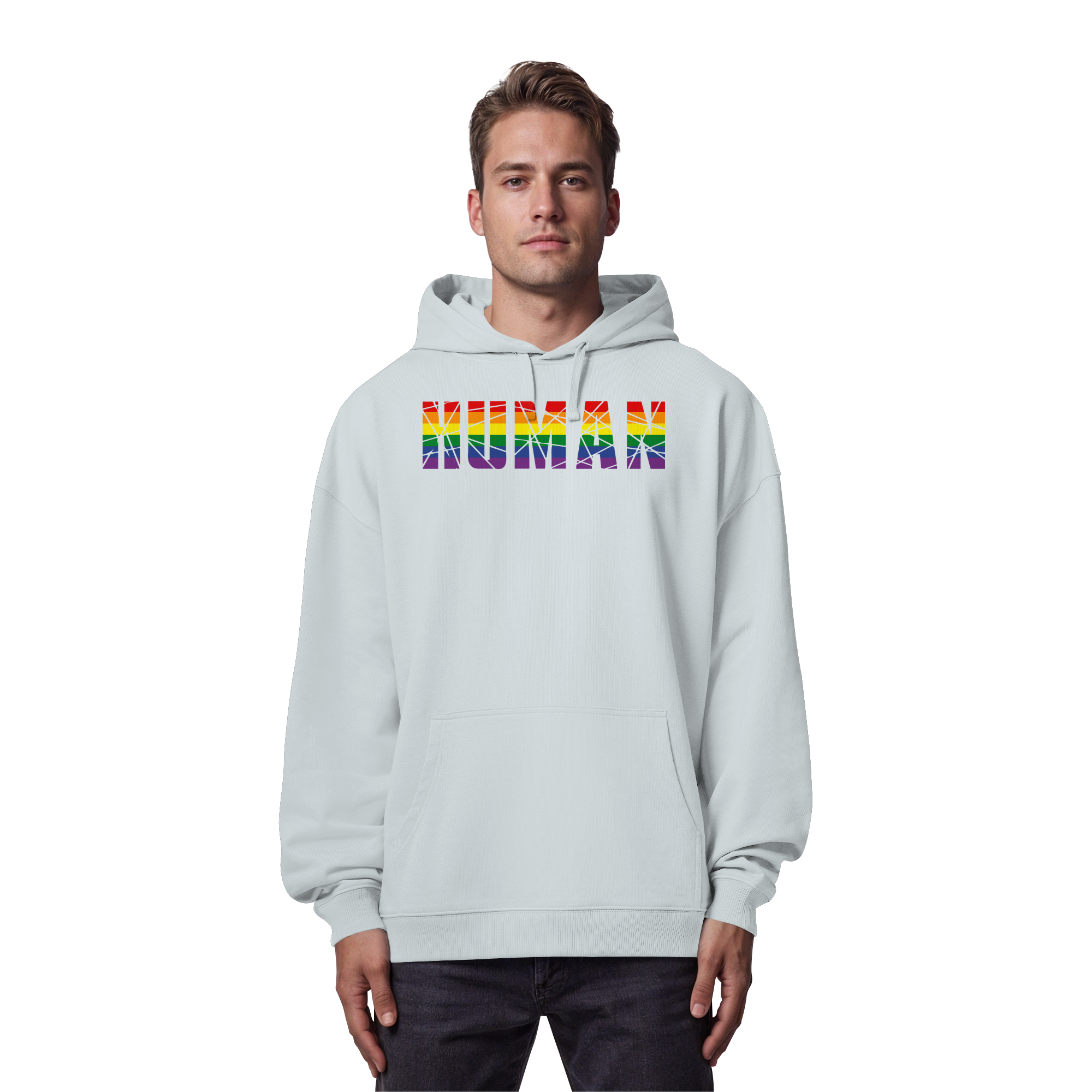 HUMAN in Regenbogen Farben - Organic Oversize Hoodie