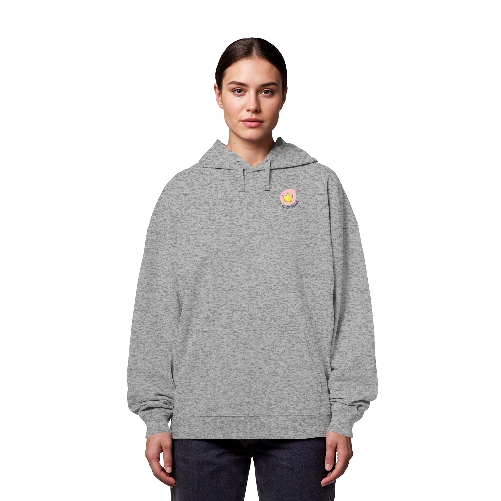 Survivor Queens Logo "Schriftzug Edition" mit Seelenmännchen "Selbstverteidigung Edition" Backprint - Organic Oversize Hoodie