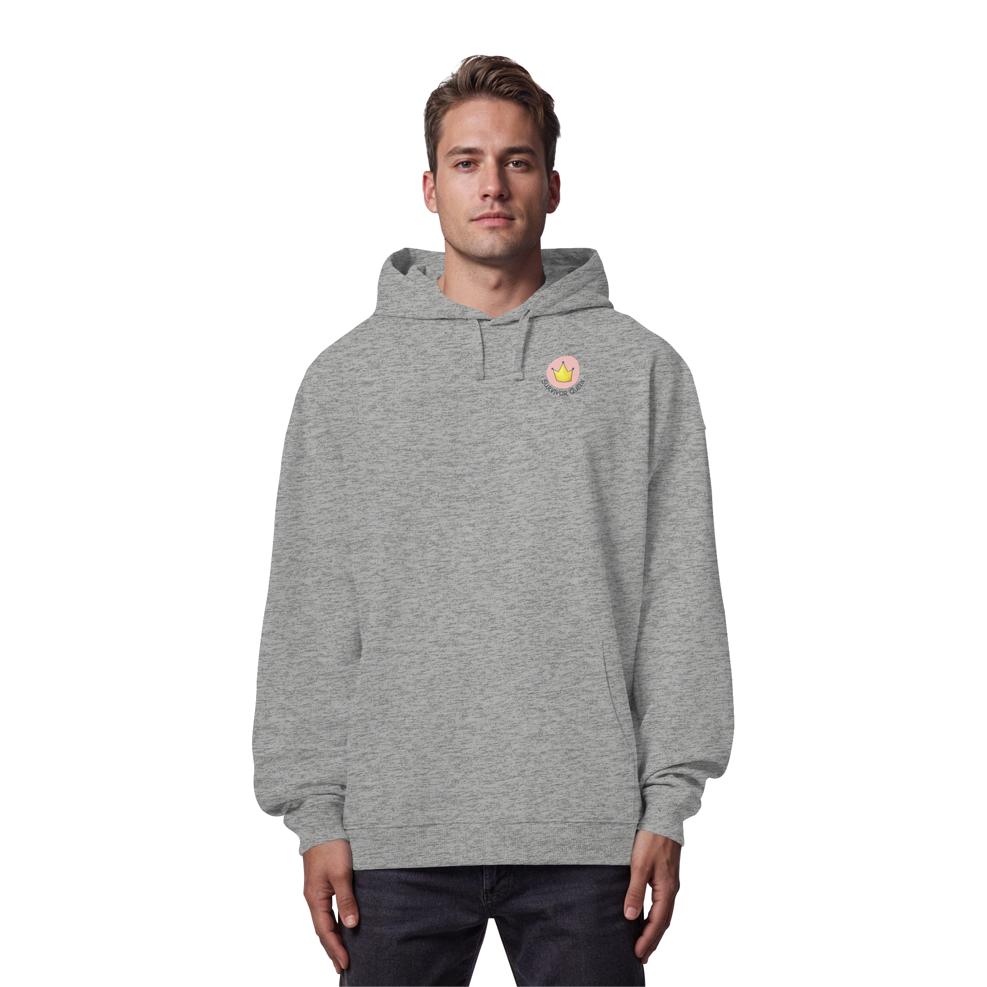 Survivor Queens Logo "Schriftzug Edition" mit Seelenmännchen "Selbstverteidigung Edition" Backprint - Organic Oversize Hoodie