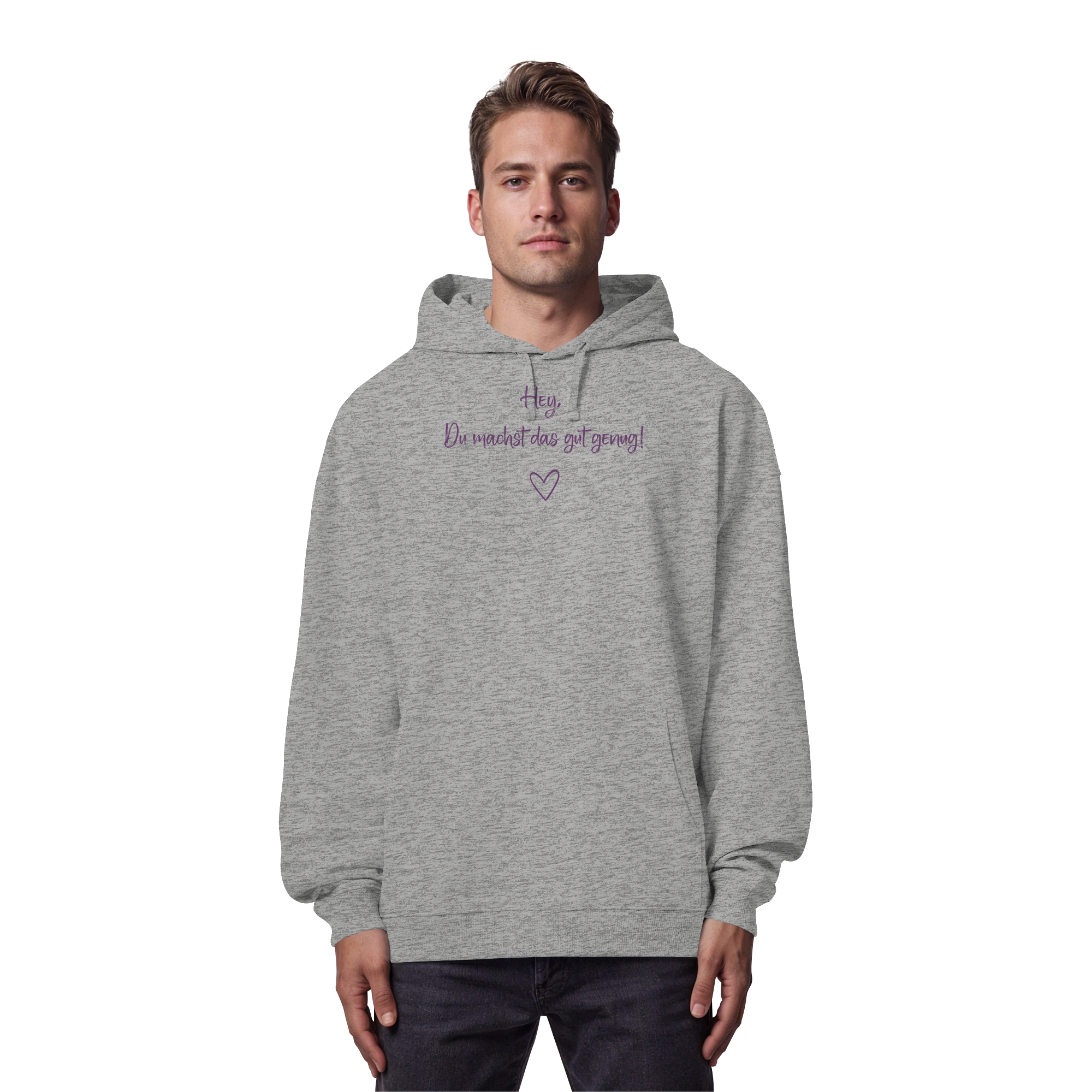 Hey, Du machst das gut genug! "Lila Herz Edition" - Organic Oversize Hoodie