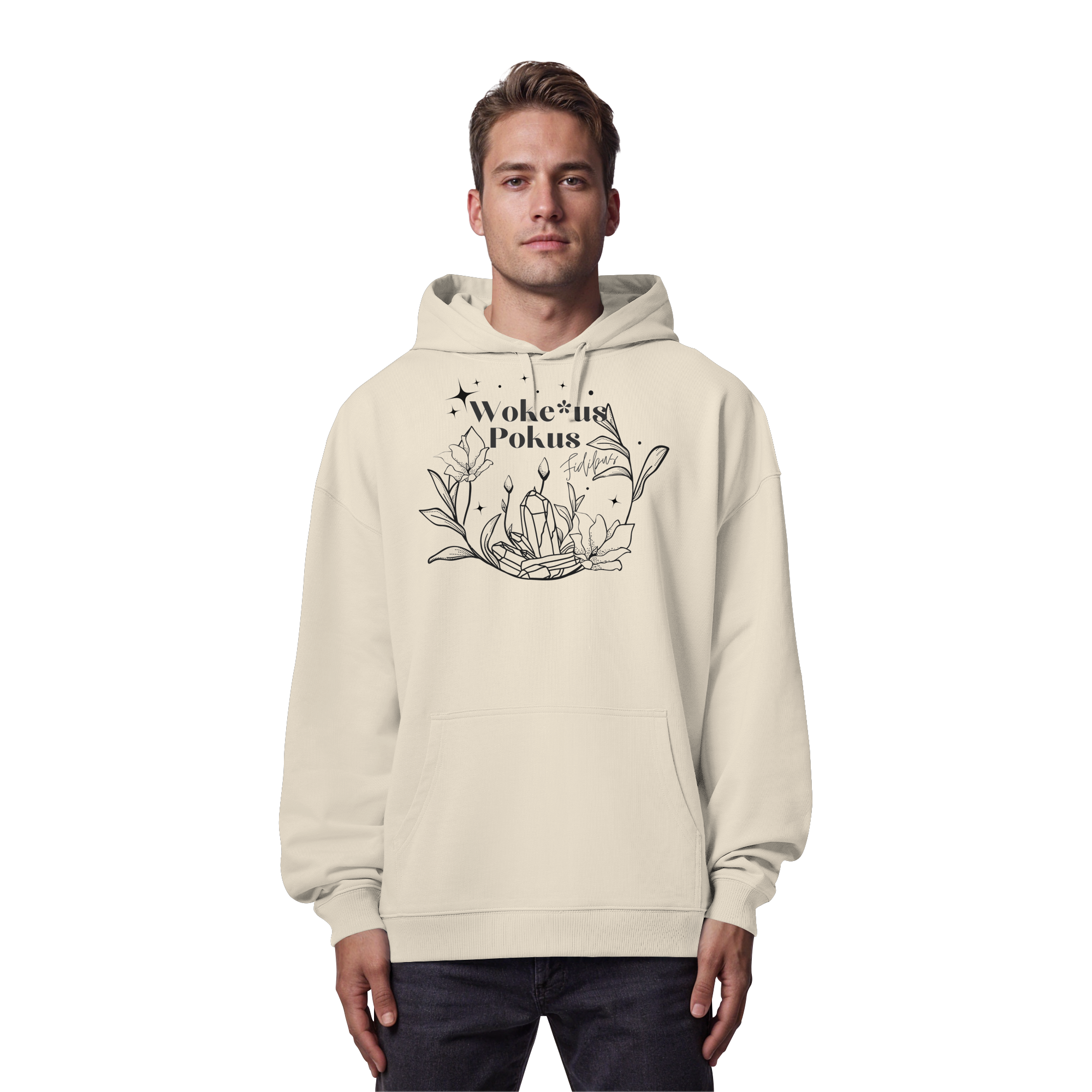 Woke*us Pokus (schwarze Schrift) - Organic Oversize Hoodie
