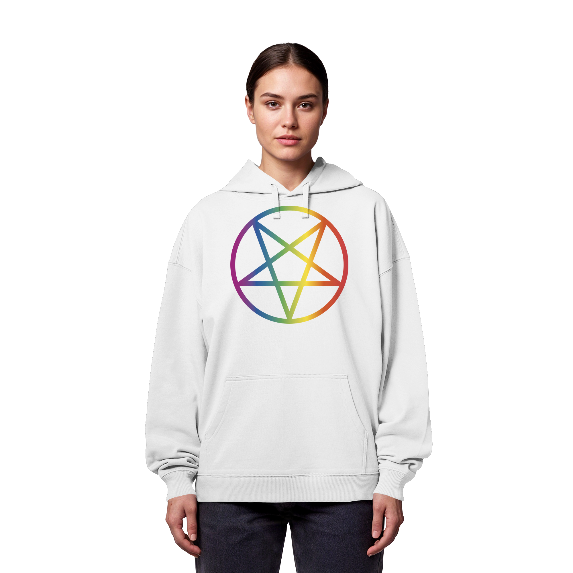 Regenbogen Pentagramm - Organic Oversize Hoodie