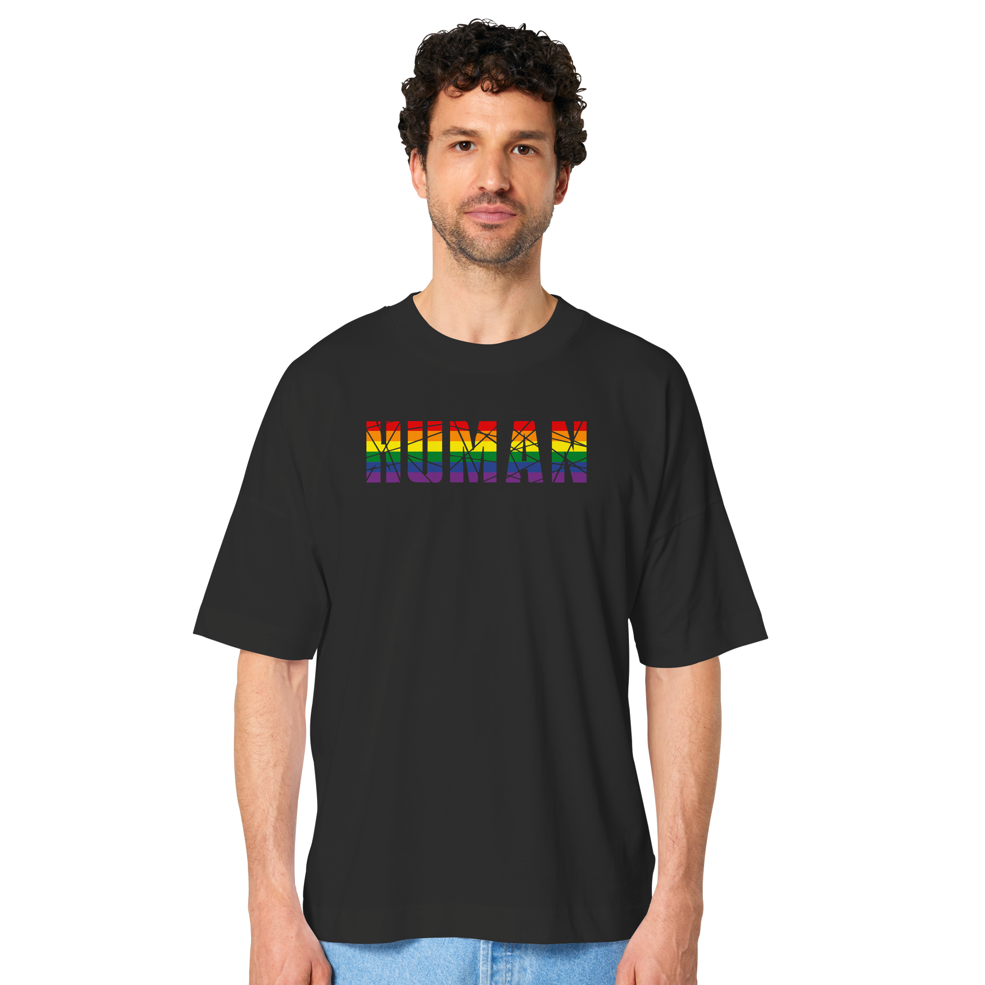 HUMAN in Regenbogen-Farben - Organic Oversize Shirt