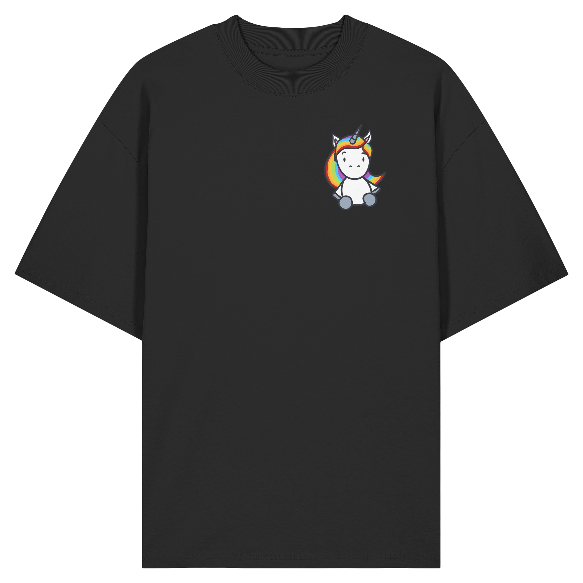 Schwarz Weiß wird Regenbogen Farben Backprint (dunkel) - Organic Oversize Shirt