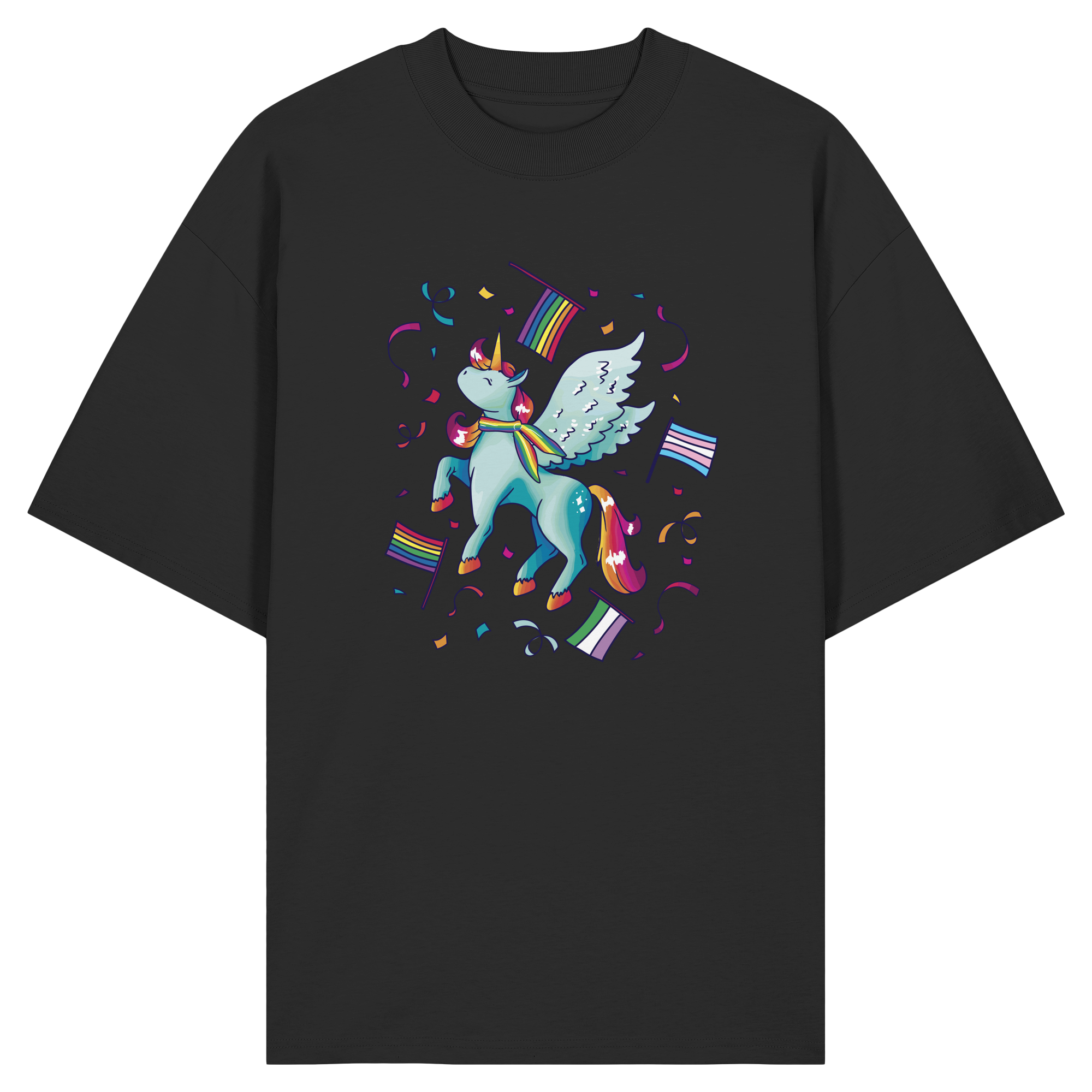 Regenbogen Einhorn mit Flaggen - Organic Oversize Shirt