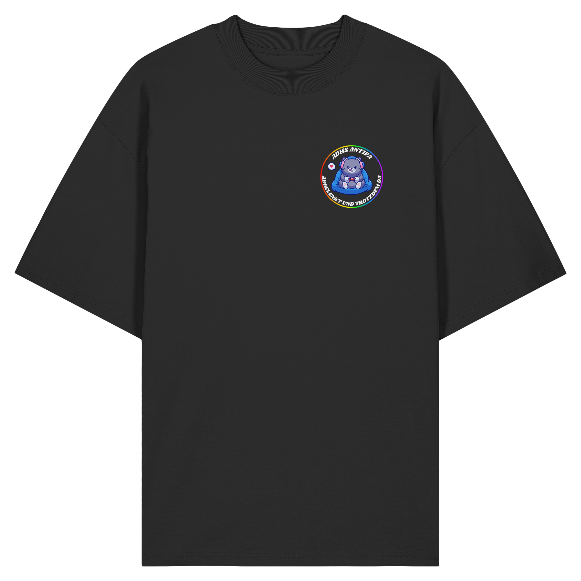 ADHS Antifa: Abgelenkt und trotzdem da "Gamer Cat Edition" - Organic Oversize Shirt