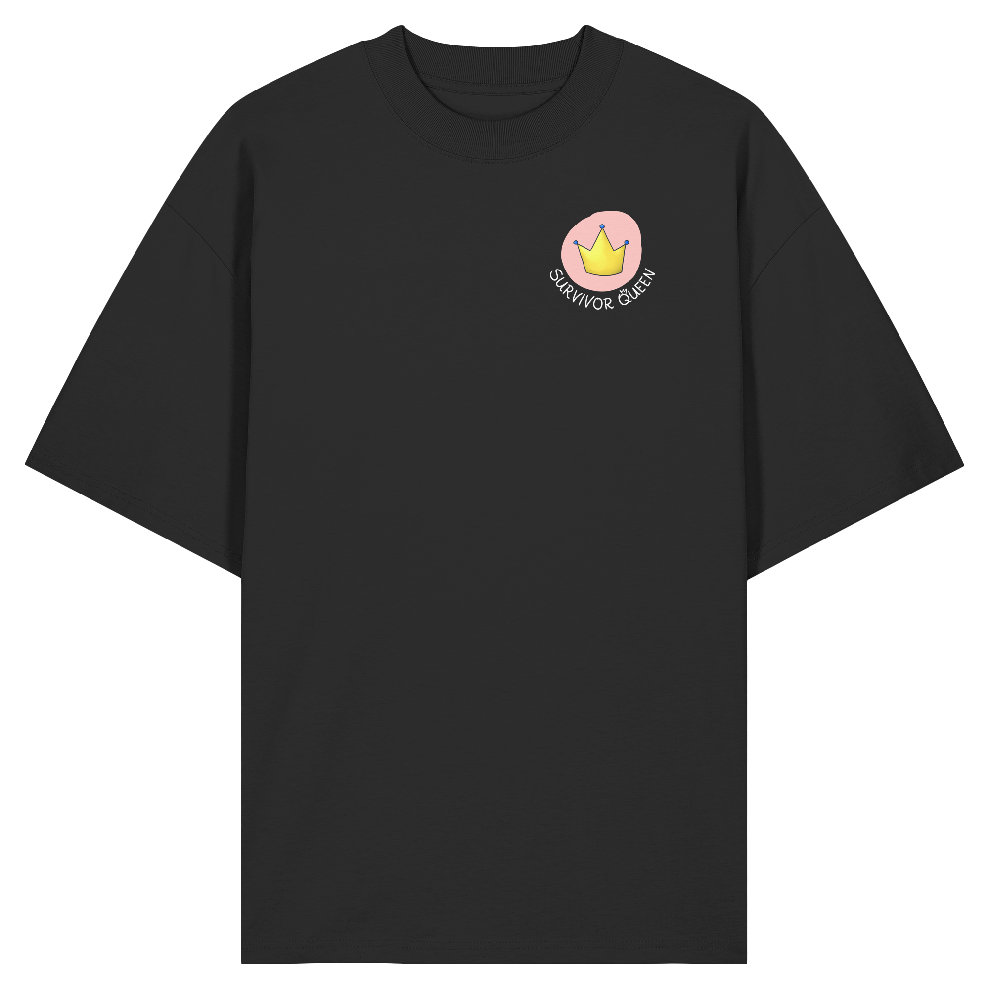 Survivor Queens Logo mit "Mein Körper gehört mir" Backprint (dunkel) - Organic Oversize Shirt