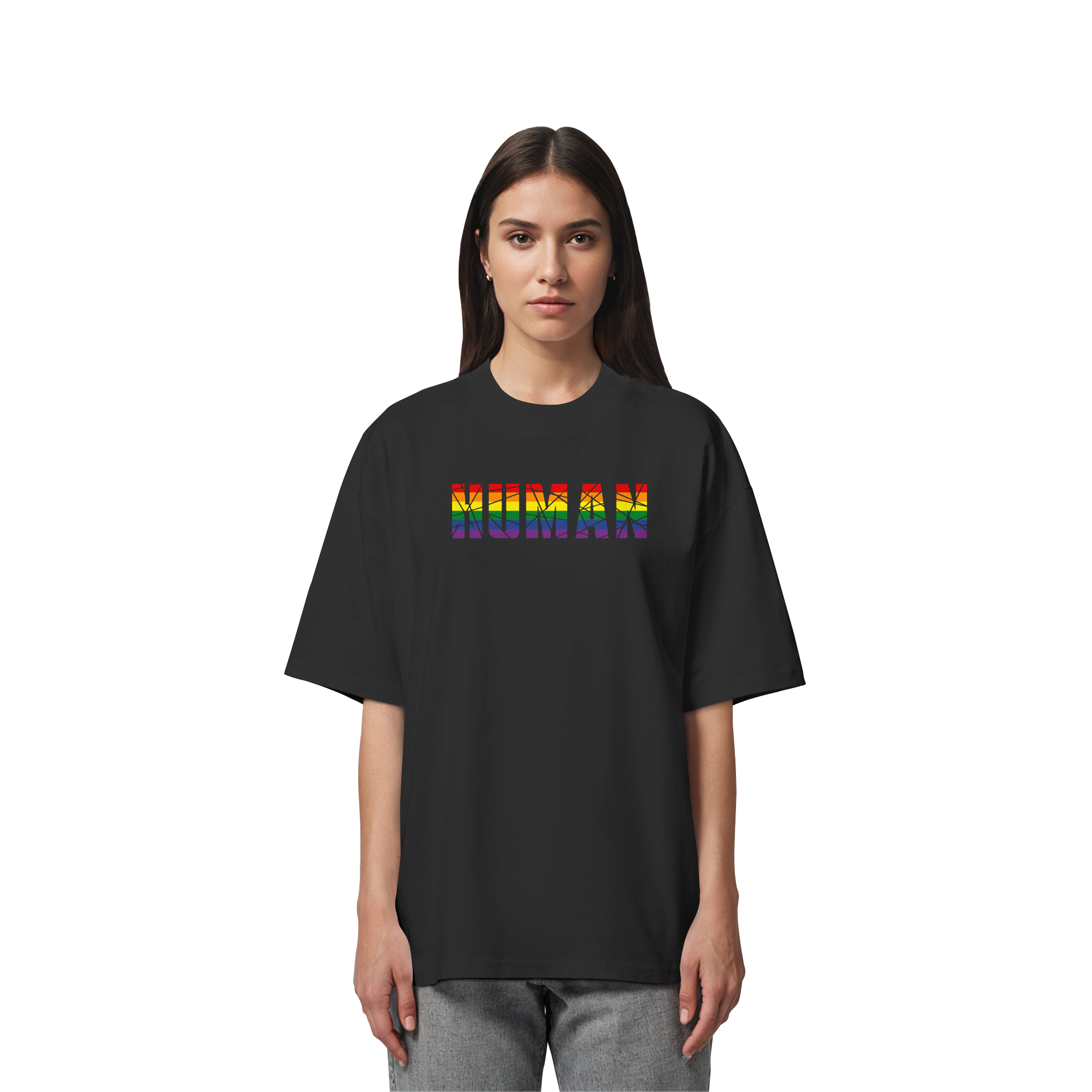 HUMAN in Regenbogen Farben - Organic Oversize Shirt