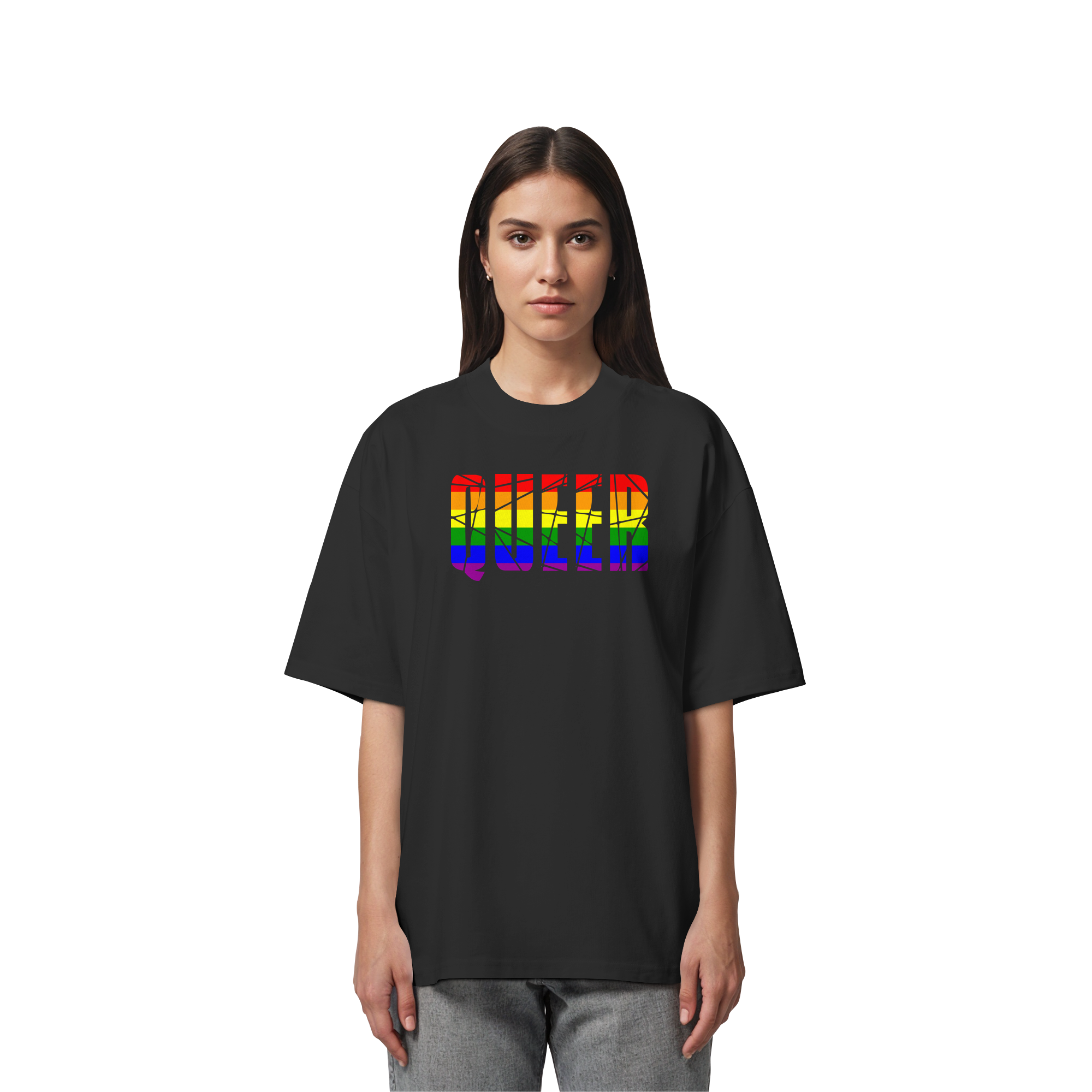 QUEER in Regenbogen Farben - Organic Oversize Shirt