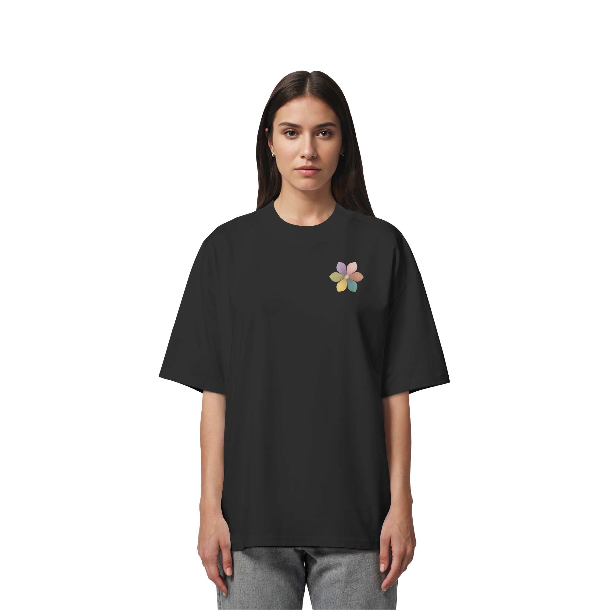 Einatmen Ausatmen "Achtsamkeitsblüte Edition" Backprint - Organic Oversize Shirt