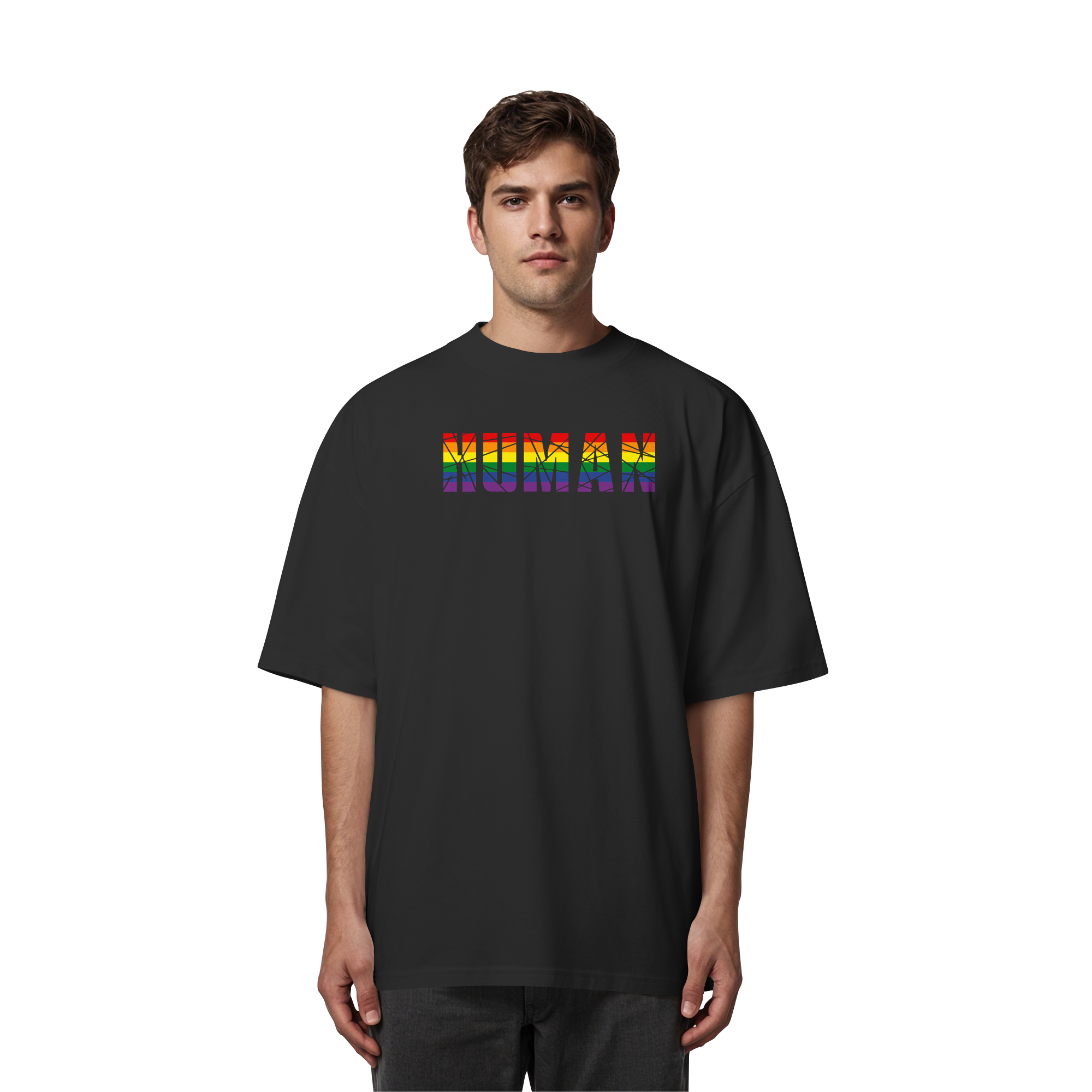 HUMAN in Regenbogen Farben - Organic Oversize Shirt