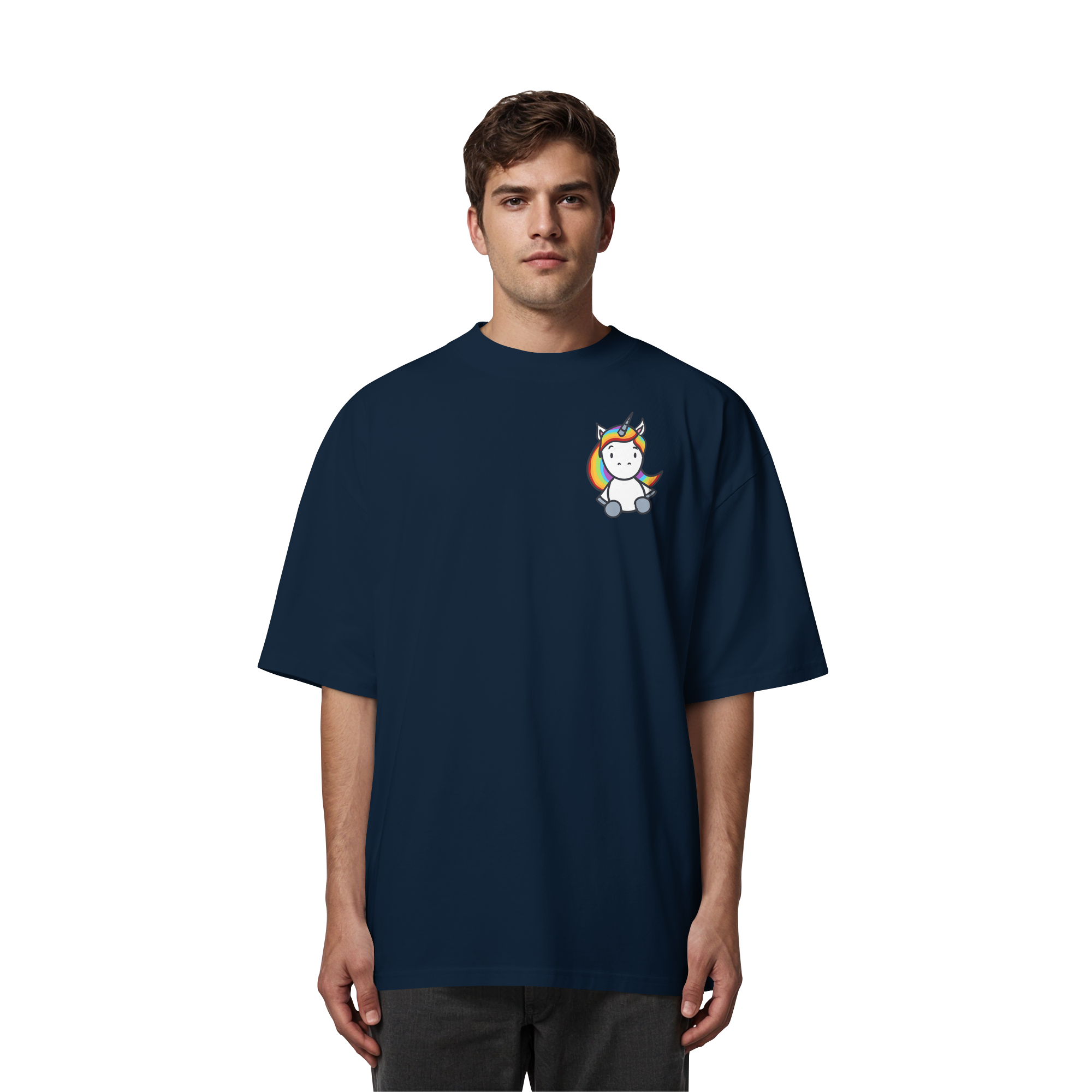 Schwarz Weiß wird Regenbogen Farben Backprint (dunkel) - Organic Oversize Shirt