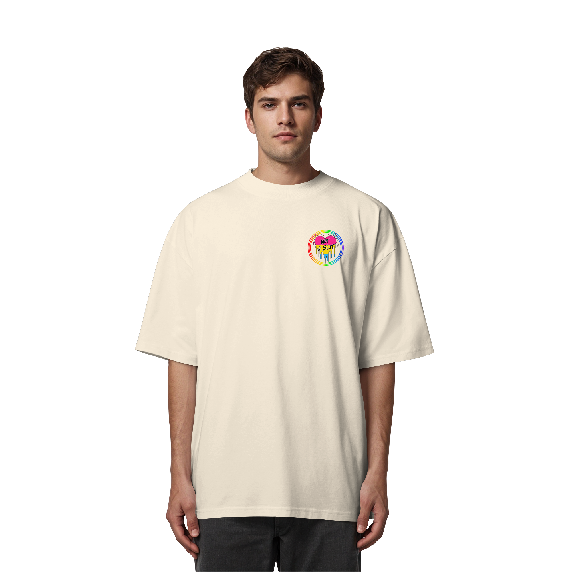 Pansexual Not a Slut "Regenbogenkreis Edition" - Organic Oversize Shirt