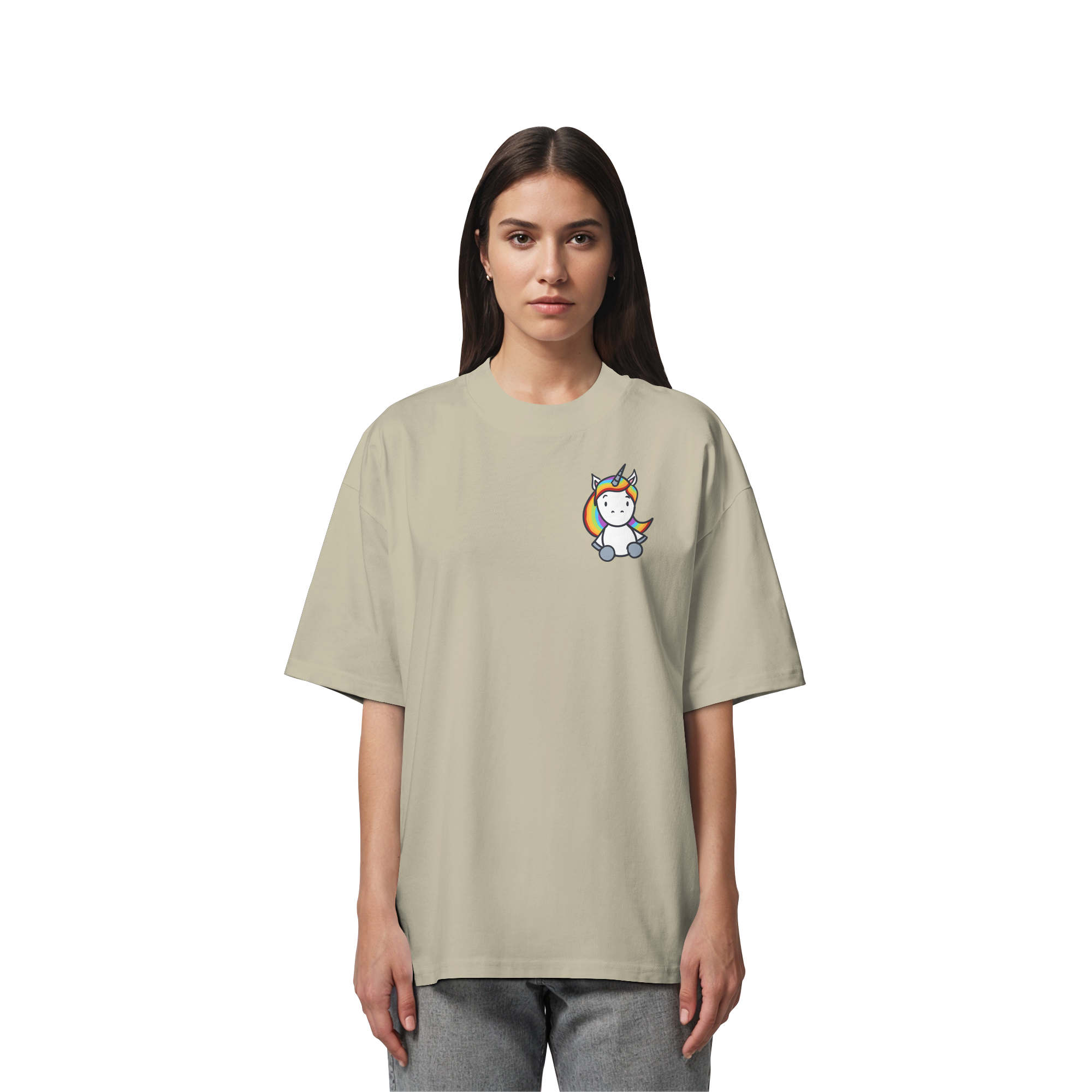 Schwarz Weiß wird Regenbogen Farben Backprint (hell) - Organic Oversize Shirt
