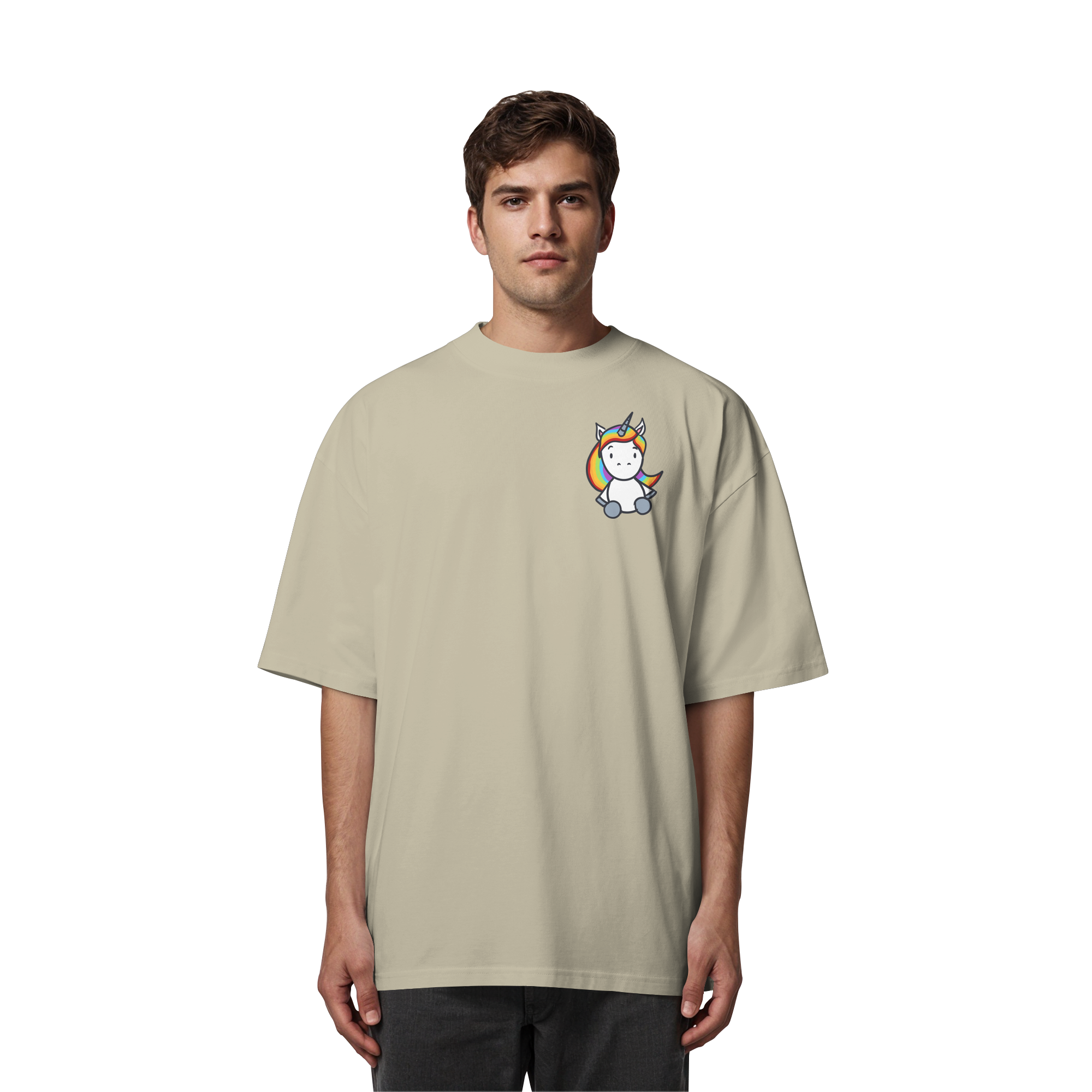 Schwarz Weiß wird Regenbogen Farben Backprint (hell) - Organic Oversize Shirt