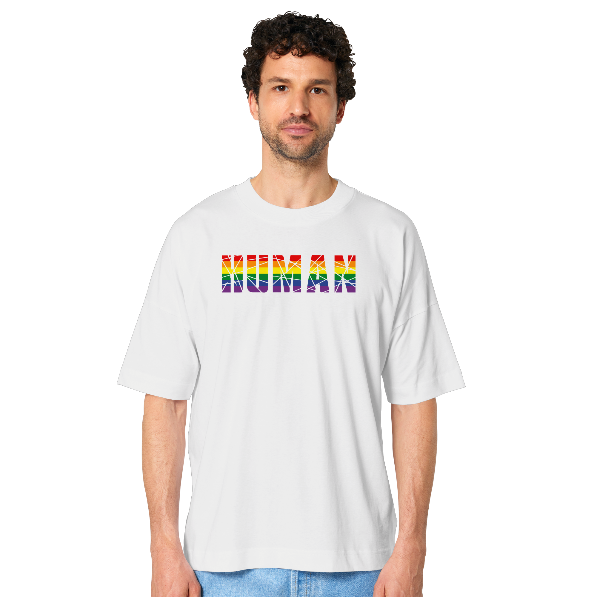 HUMAN in Regenbogen-Farben - Organic Oversize Shirt