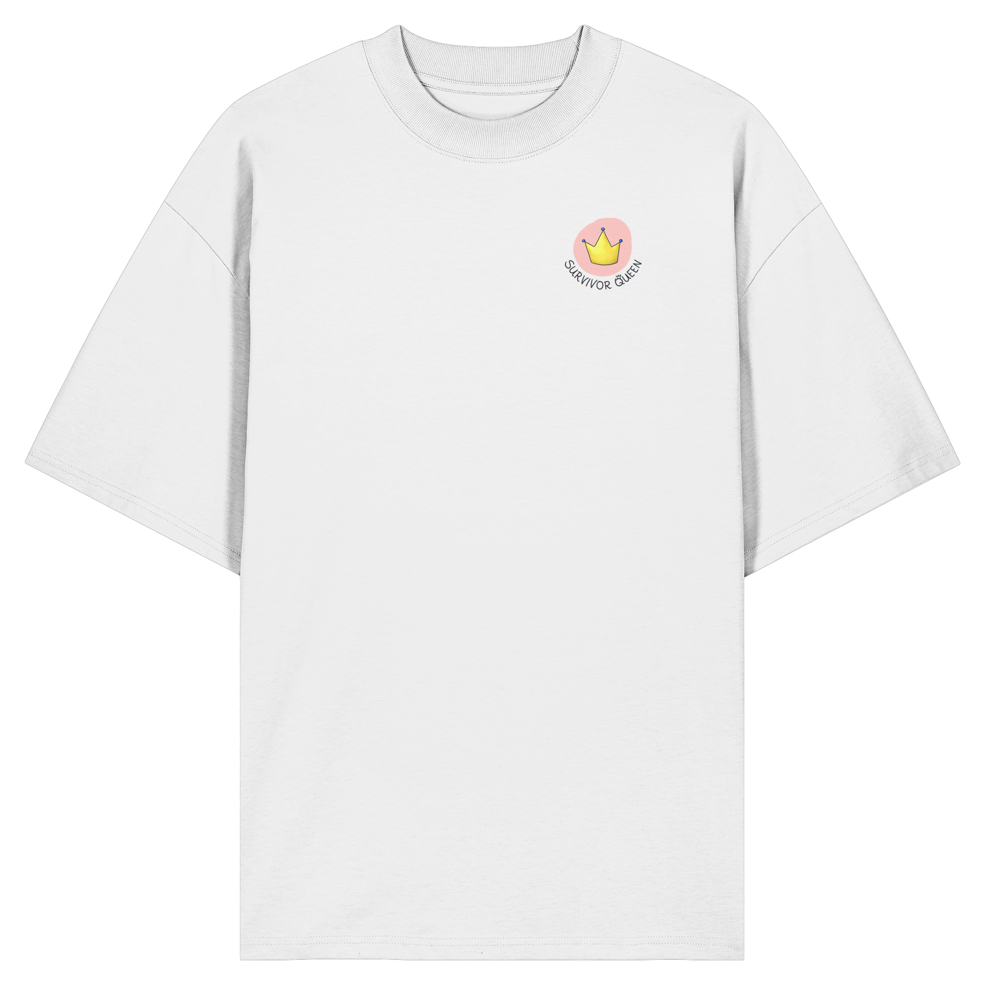 Survivor Queens Logo "Schriftzug Edition" mit Seelenmännchen "Selbstverteidigung Edition" Backprint (hell) - Organic Oversize Shirt