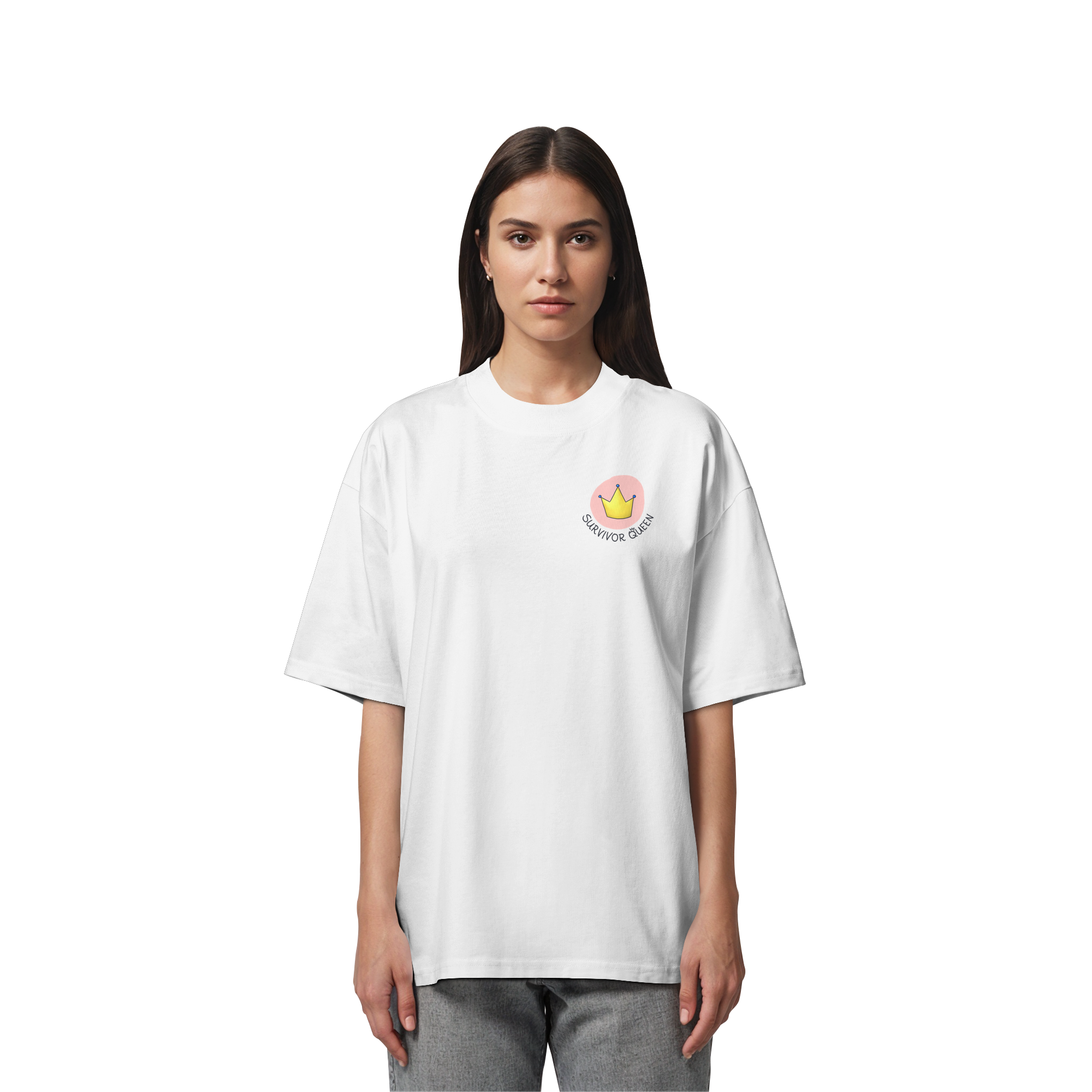 Survivor Queens Logo "Schriftzug Edition" Brustprint (hell) - Organic Oversize Shirt