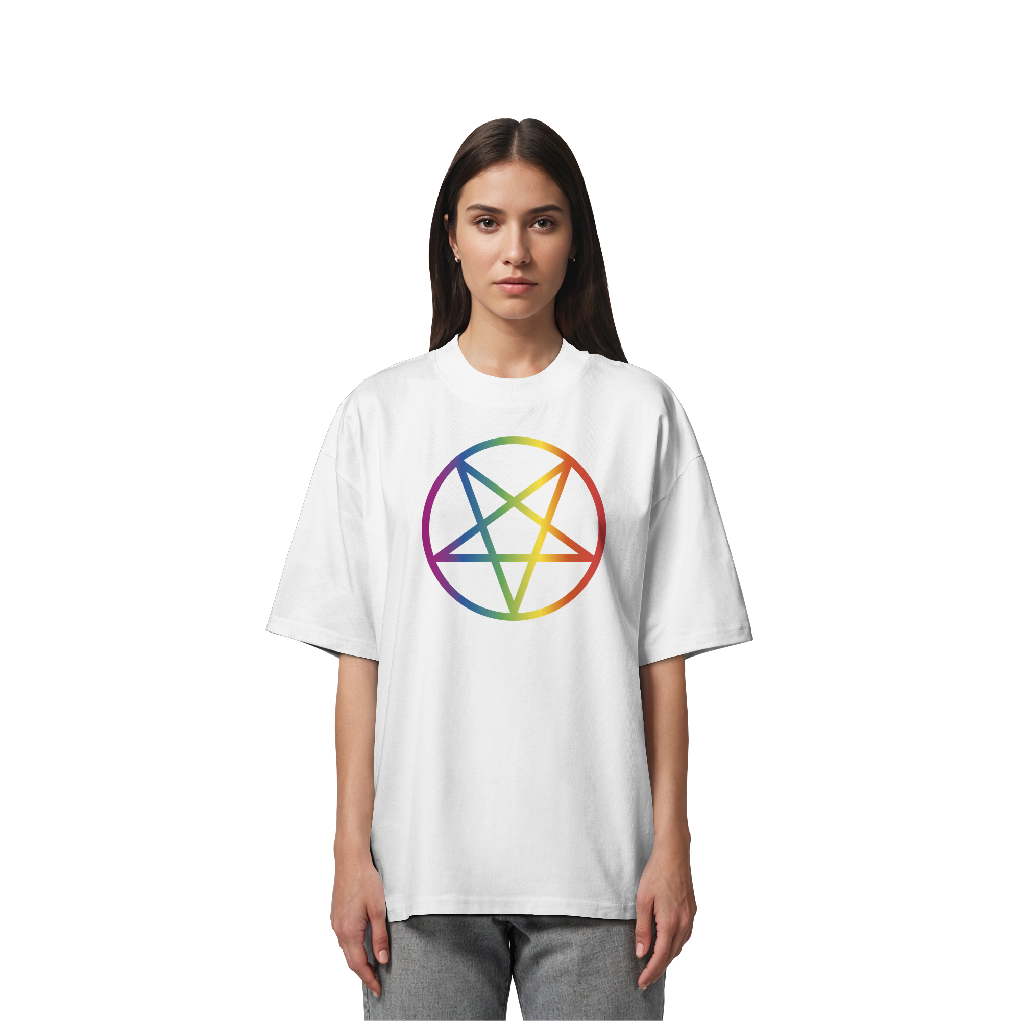 Regenbogen Pentagramm - Organic Oversize Shirt