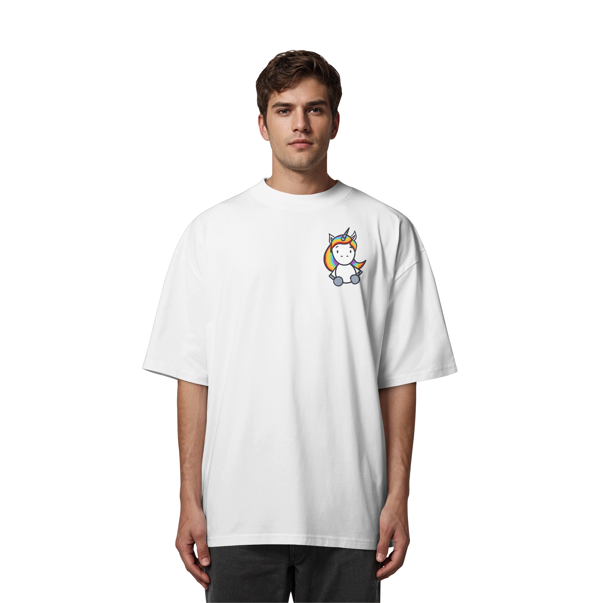 Schwarz Weiß wird Regenbogen Farben Backprint (hell) - Organic Oversize Shirt