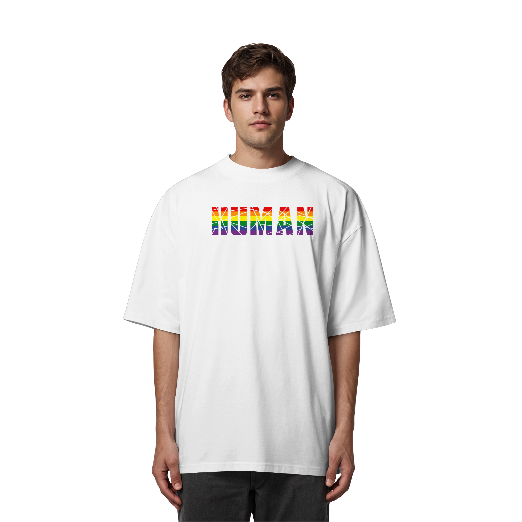 HUMAN in Regenbogen Farben - Organic Oversize Shirt