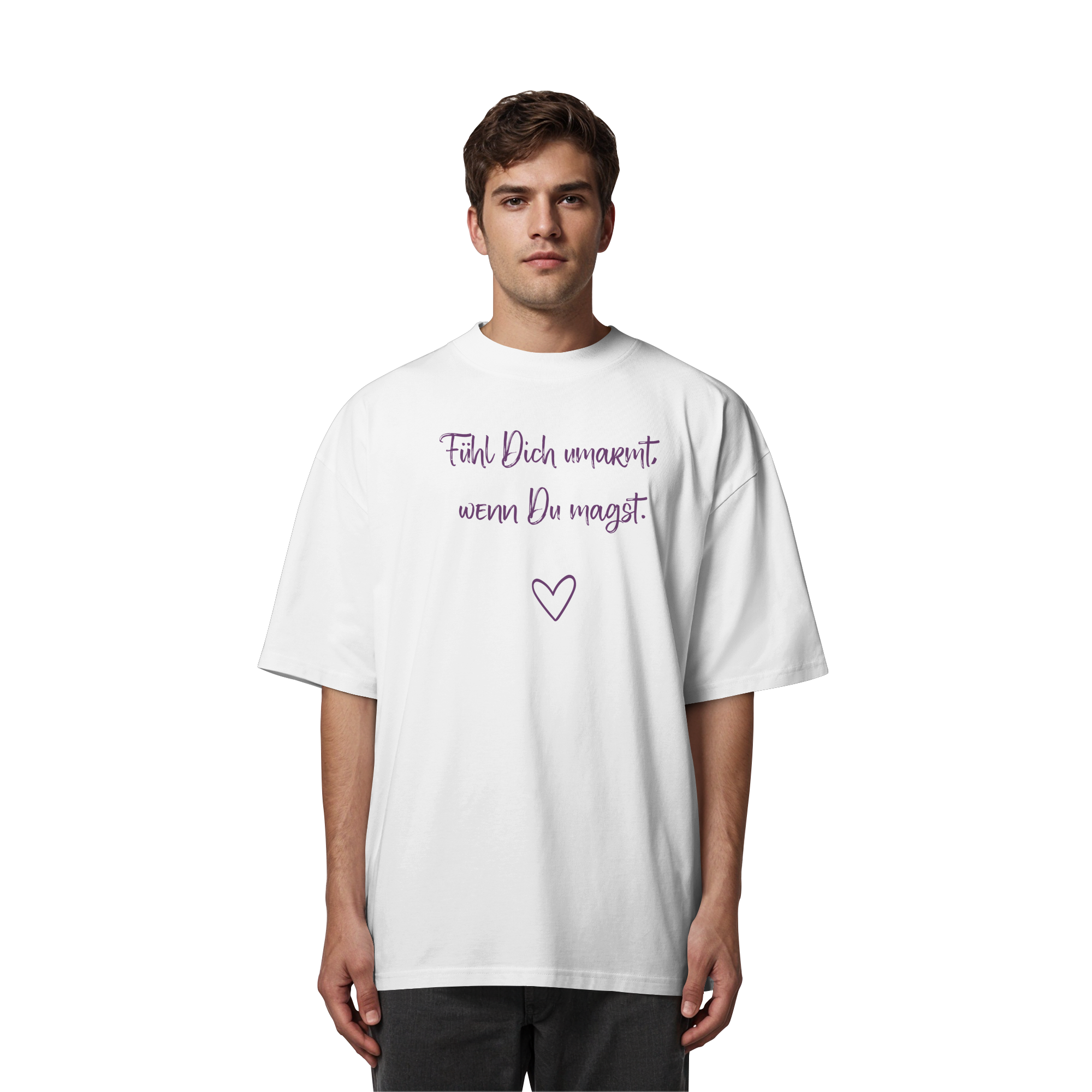 Fühl Dich umarmt, wenn Du magst "Lila Herz Edition" - Organic Oversize Shirt