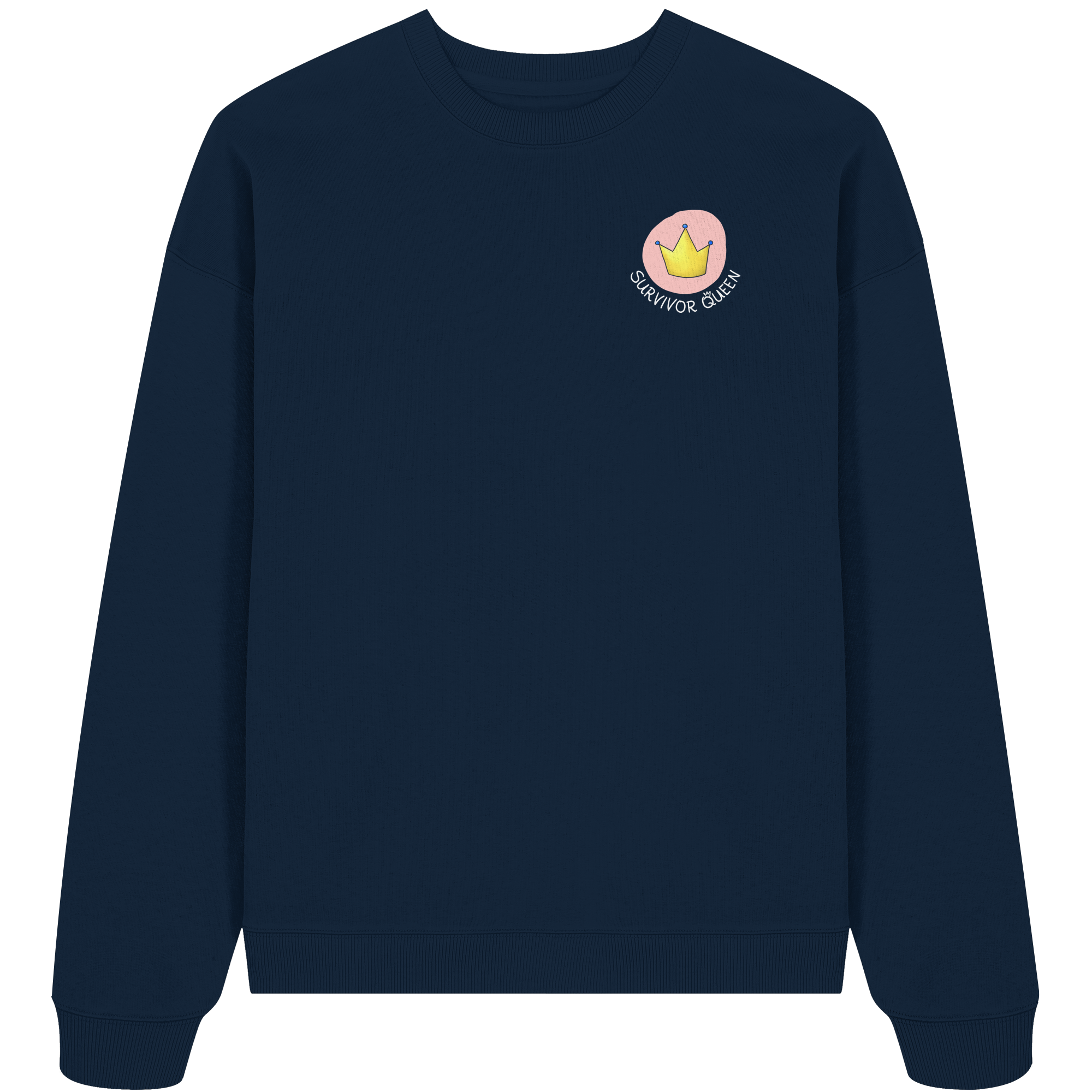 Survivor Queens Logo mit "Mein Körper gehört mir" Backprint (dunkel) - Organic Oversize Sweatshirt